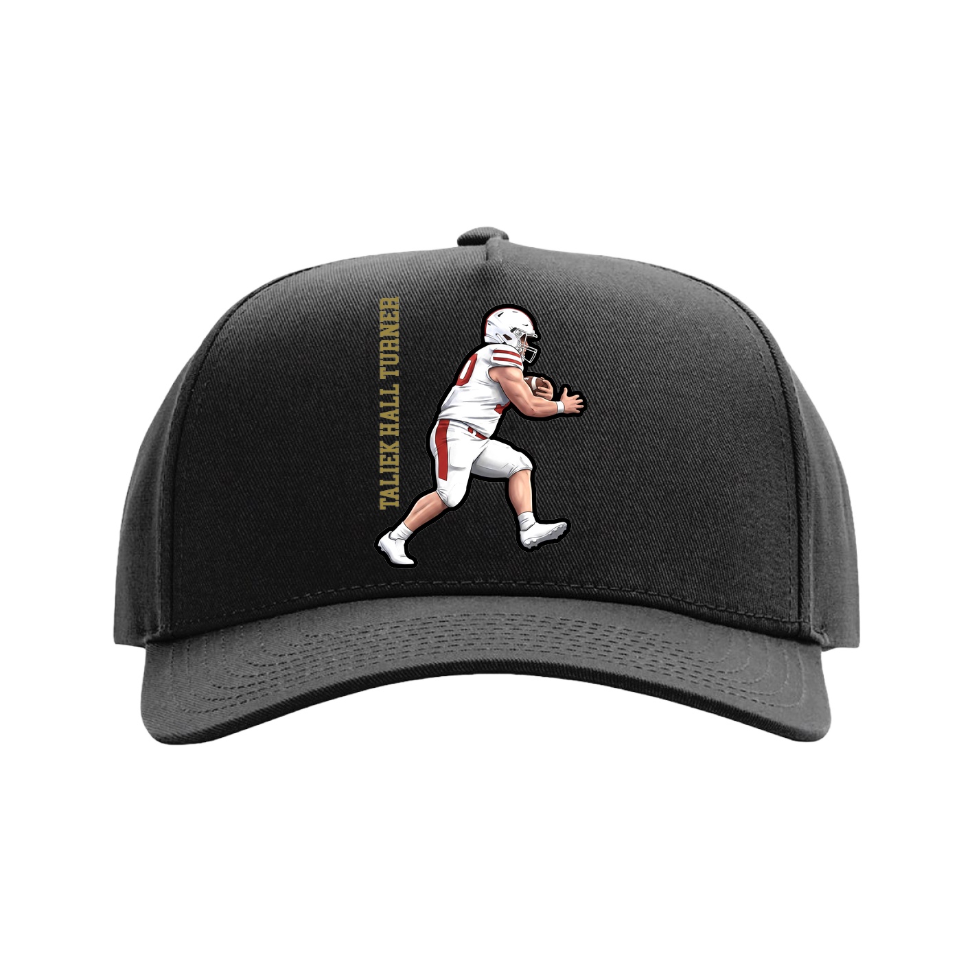 Full Fabric Five-Panel Champ Cap — Name Vertical in Black