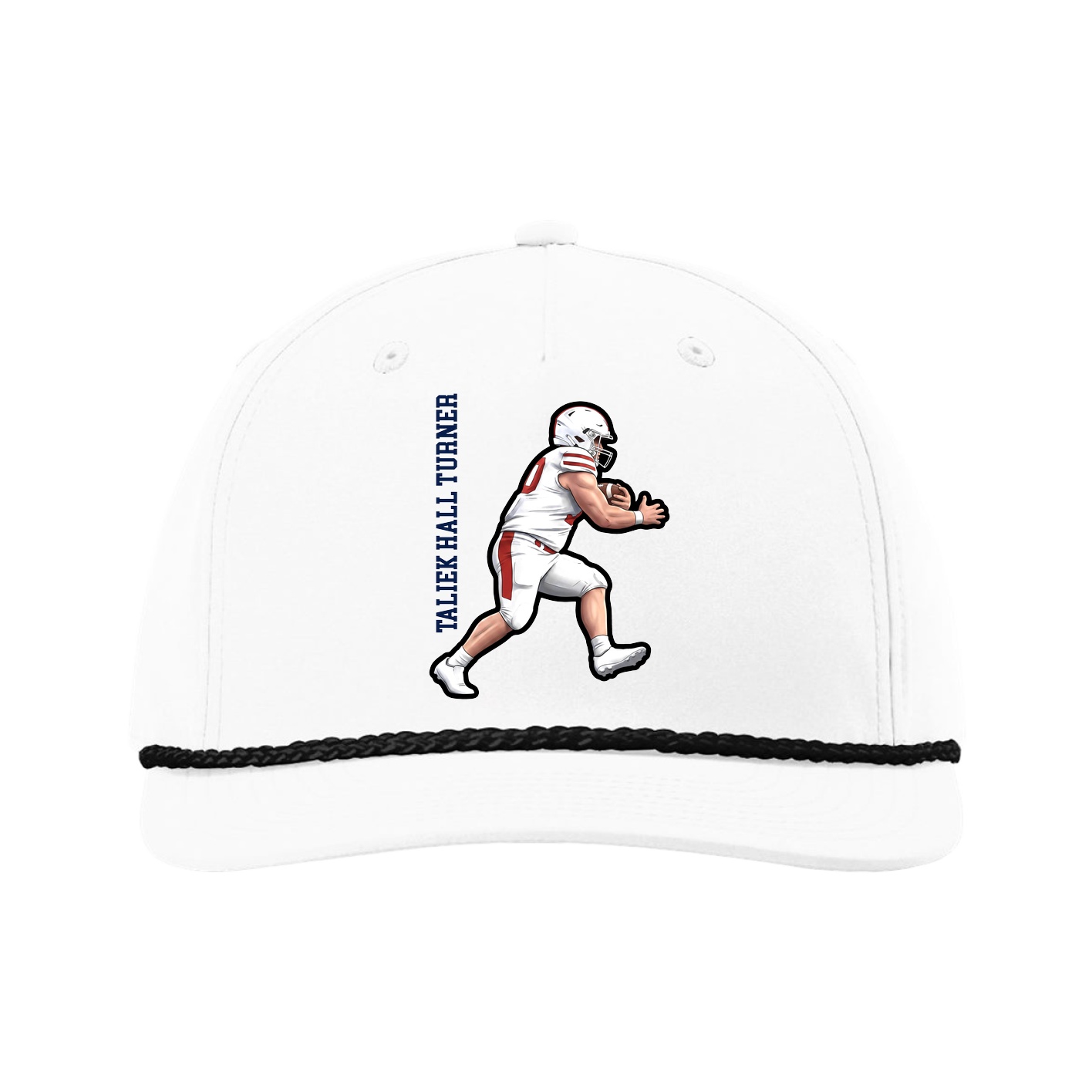 Five-Panel Classic Rope Cap — Name Vertical in White