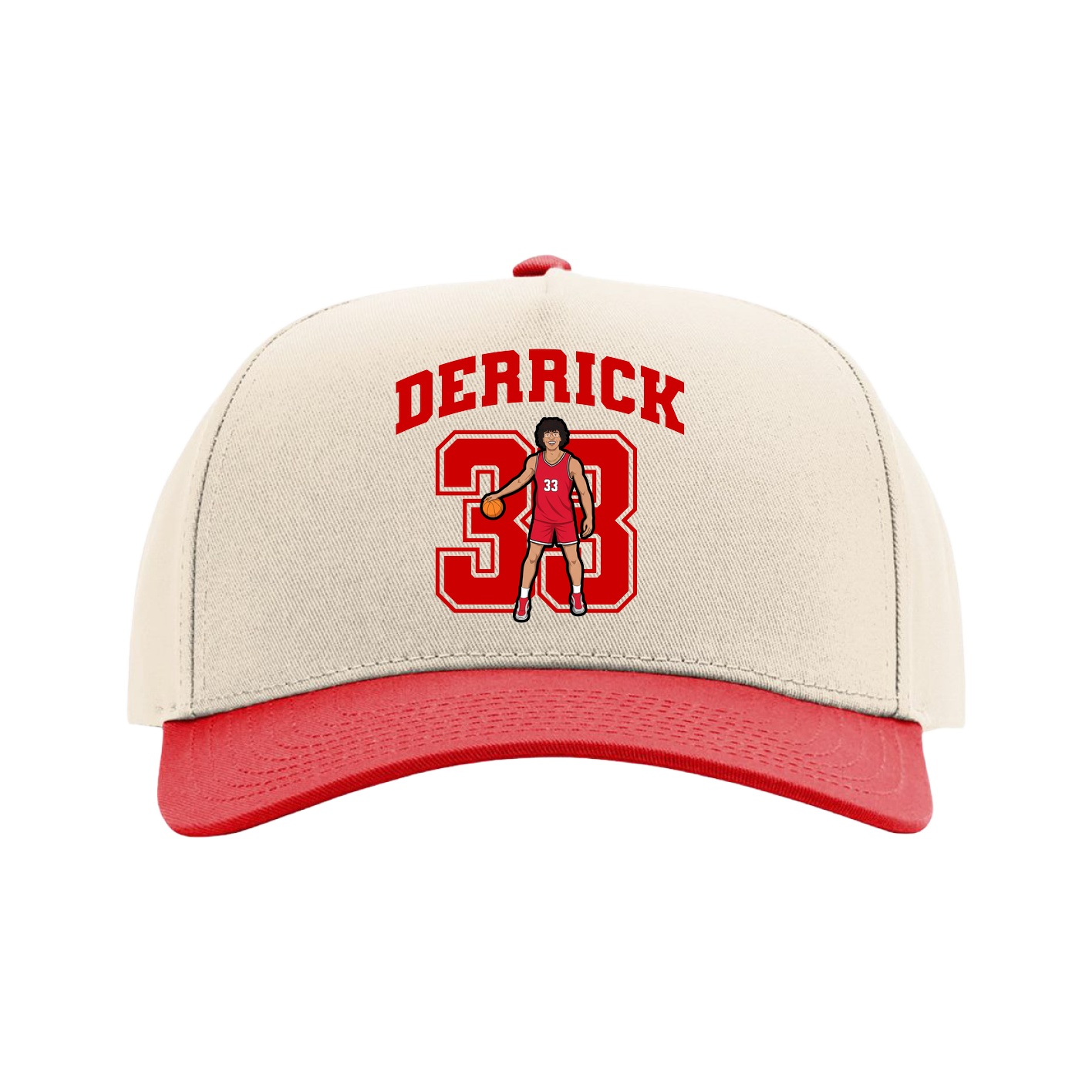 Full Fabric Five-Panel Champ Cap — Number in Cream/Red
