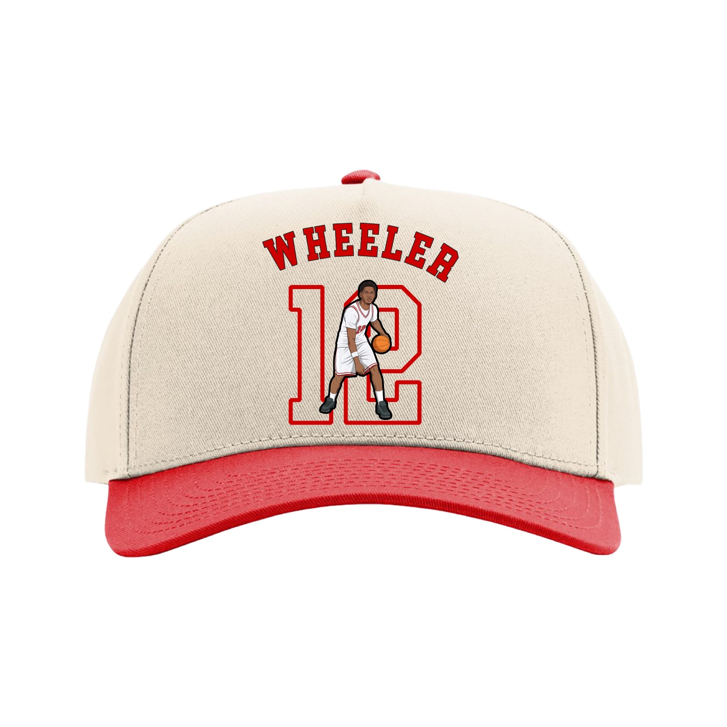 Full Fabric Five-Panel Champ Cap — Shirsey Arch in Cream/Red