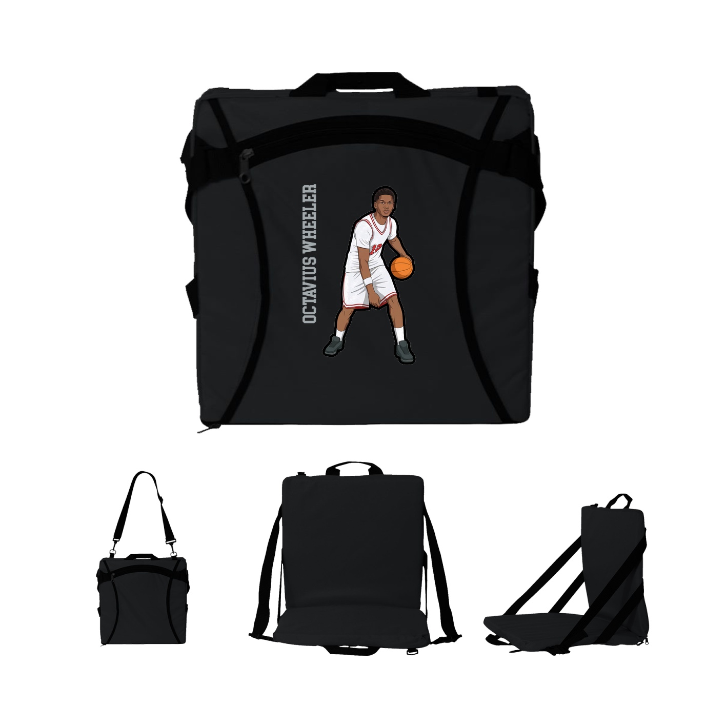 Folding Stadium Seat — Name Vertical in Black