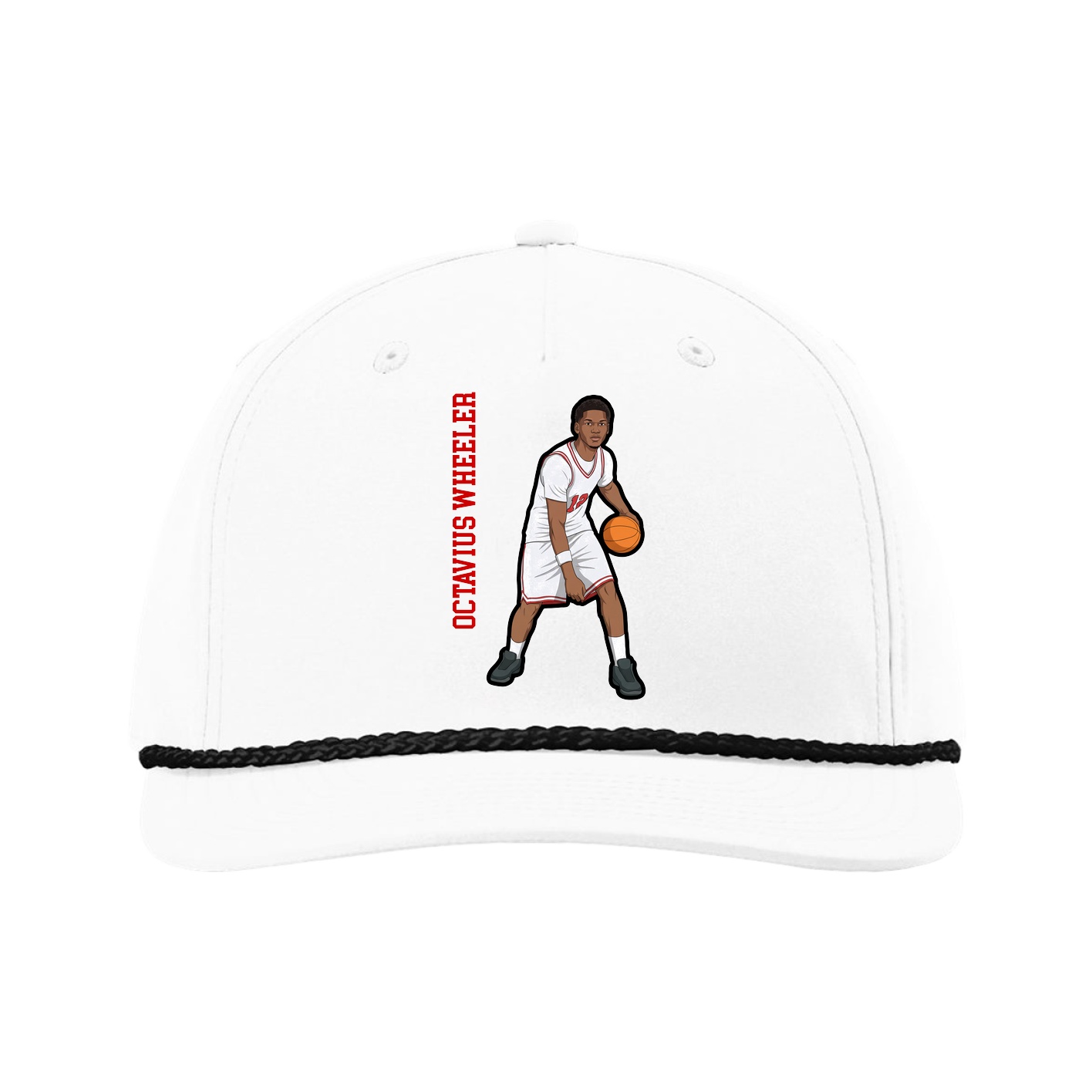 Five-Panel Classic Rope Cap — Name Vertical in White
