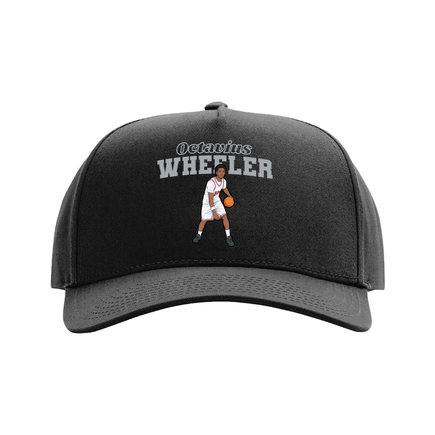 Full Fabric Five-Panel Champ Cap — Name Arch in Black