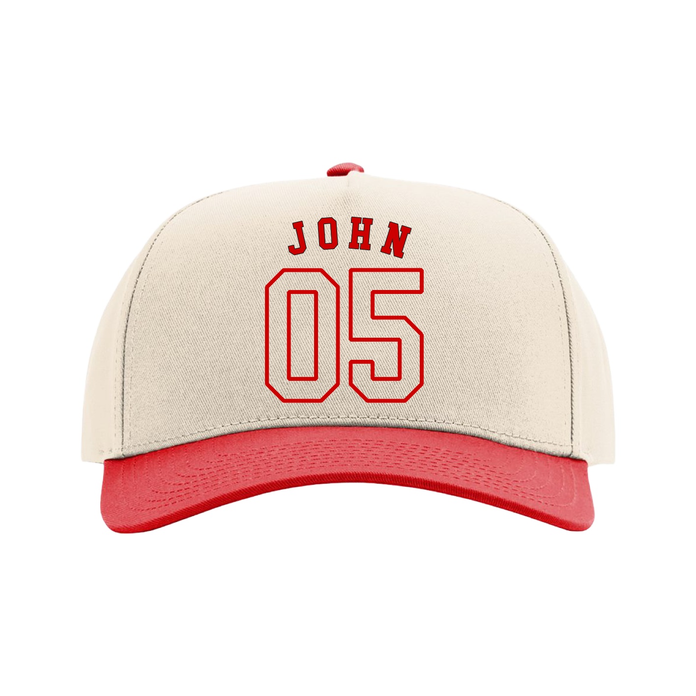 Full Fabric Five-Panel Champ Cap — Shirsey Arch in Cream/Red