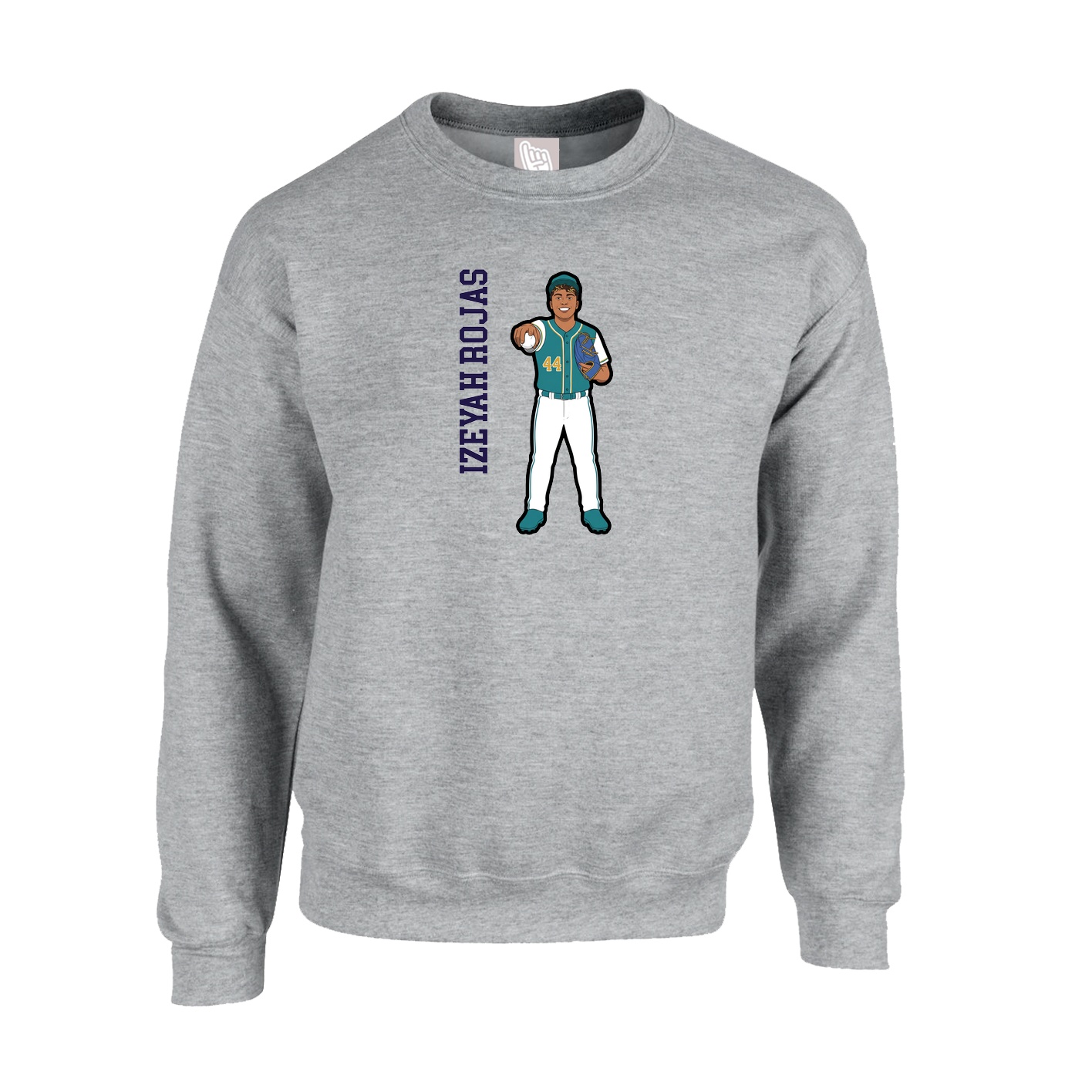 Fleece Crew — Name Vertical in Grey
