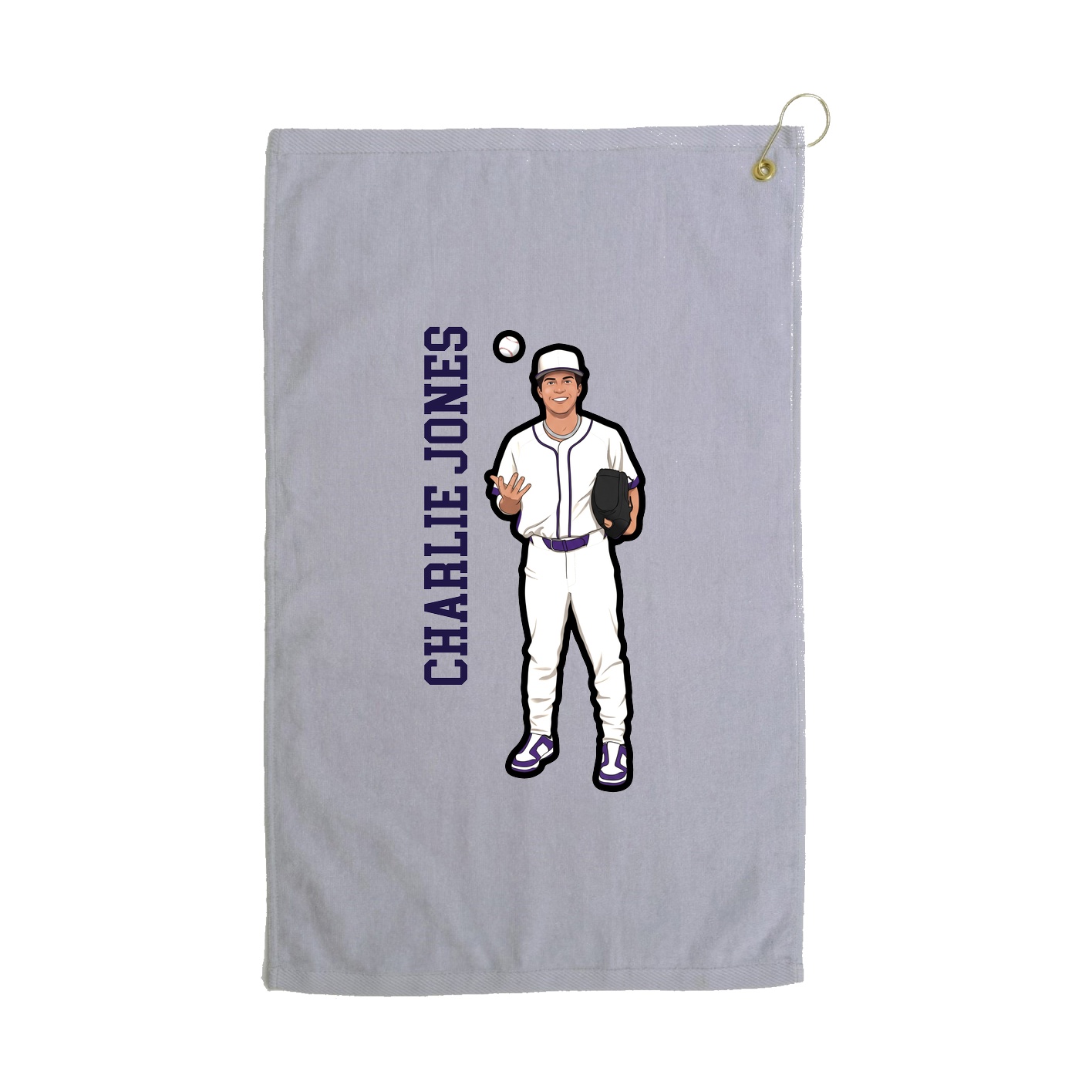 Golf Towel — Name Vertical in Grey