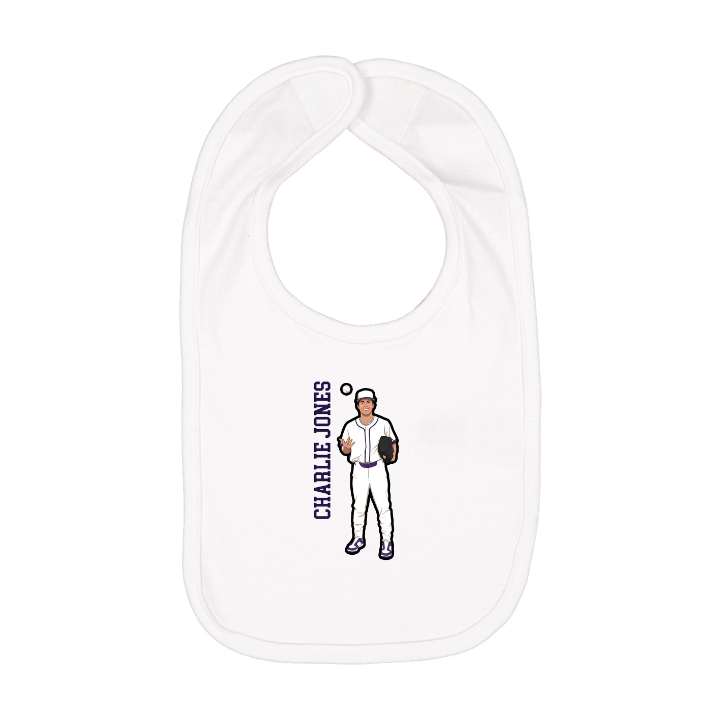 Infant Bib — Name Vertical in White