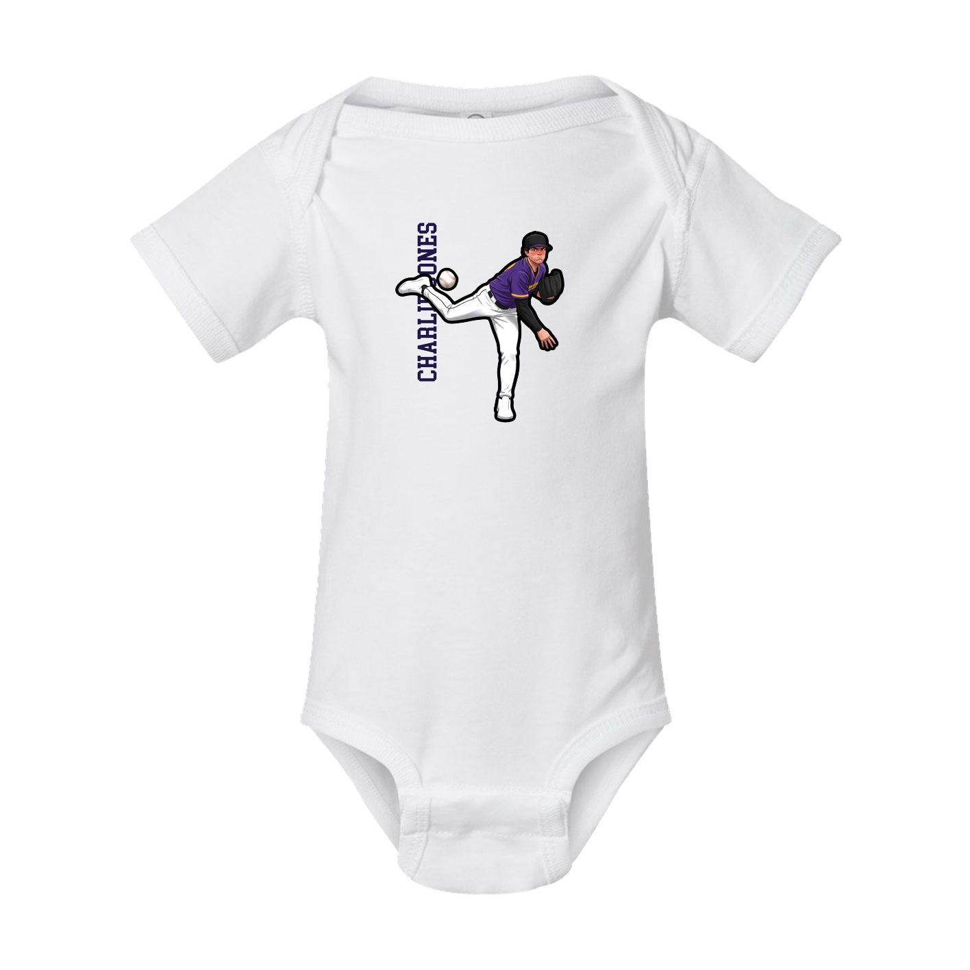 Baby Onesie — Name Vertical in White