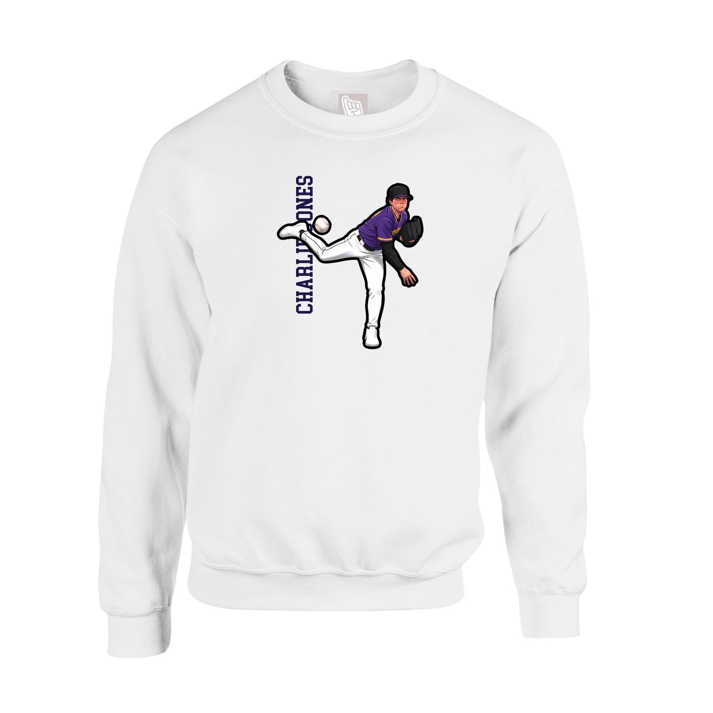 Fleece Crew — Name Vertical in White
