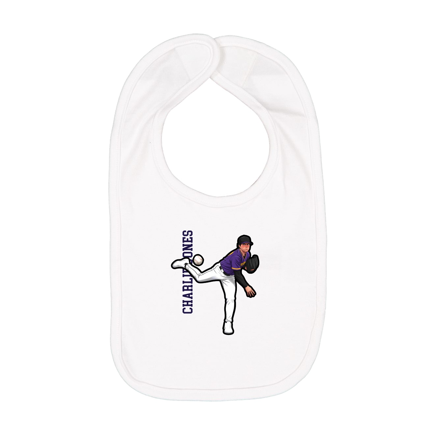 Infant Bib — Name Vertical in White