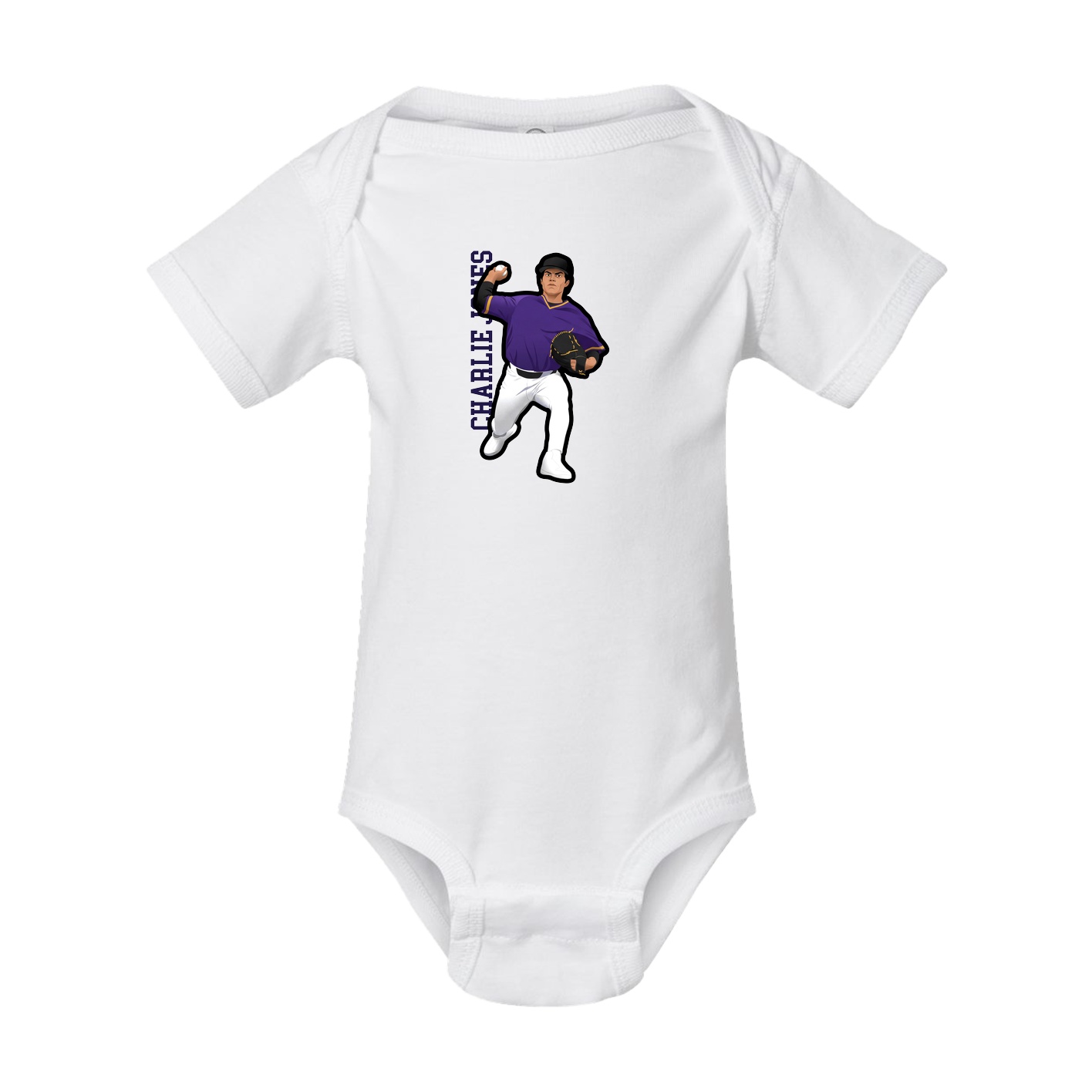 Baby Onesie — Name Vertical in White