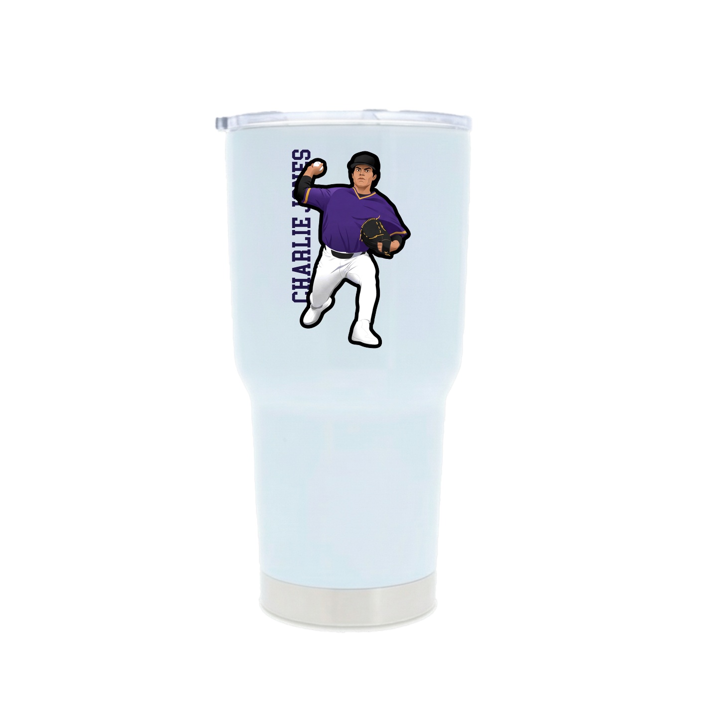 30oz Stainless Steel Tumbler — Name Vertical in White