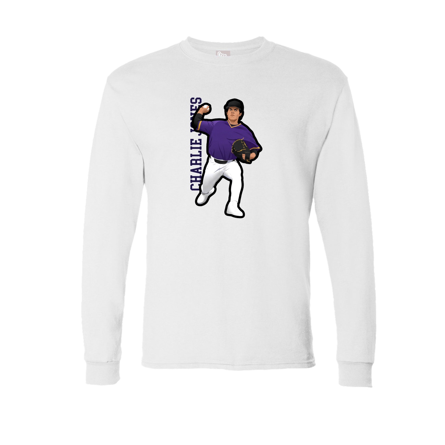 Long Sleeve Tee — Name Vertical in White