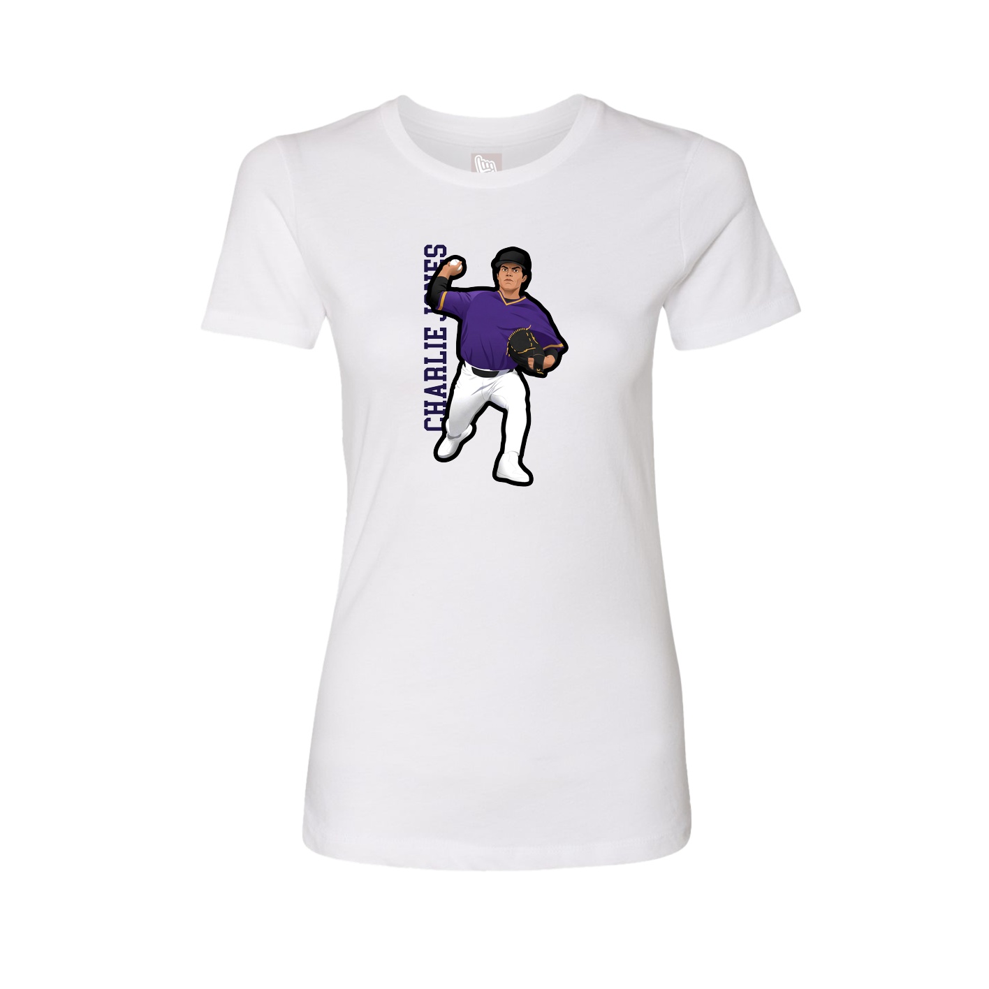Fitted Women's Tee — Name Vertical in White