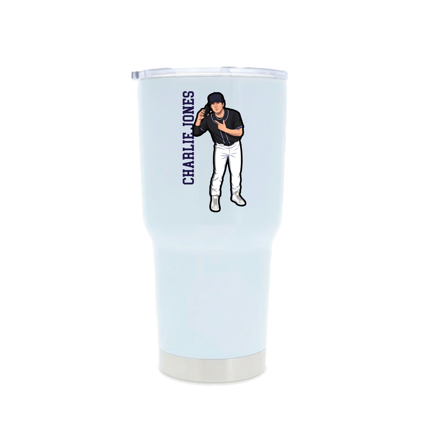 30oz Stainless Steel Tumbler — Name Vertical in White