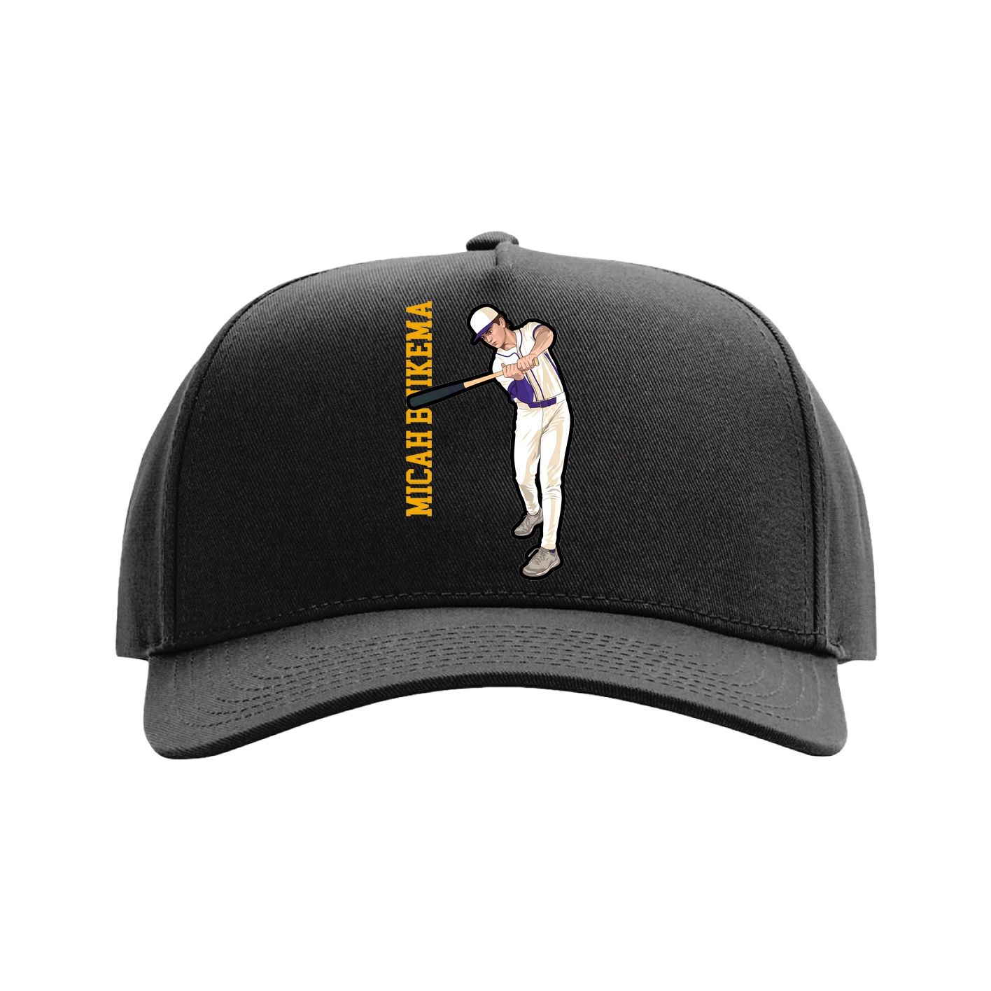 Full Fabric Five-Panel Champ Cap — Name Vertical in Black