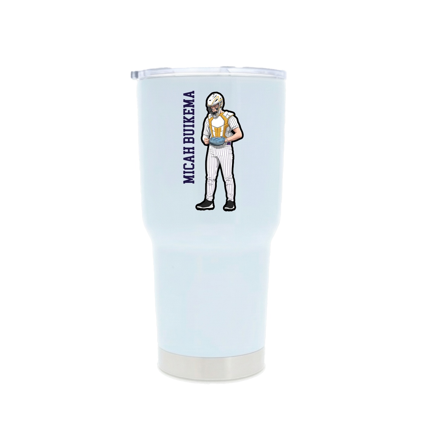 30oz Stainless Steel Tumbler — Name Vertical in White