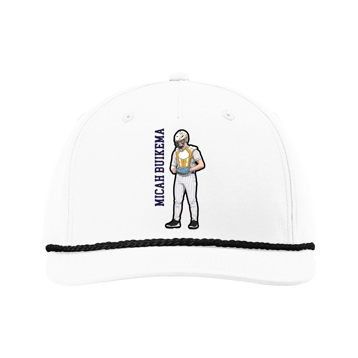 Five-Panel Classic Rope Cap — Name Vertical in White