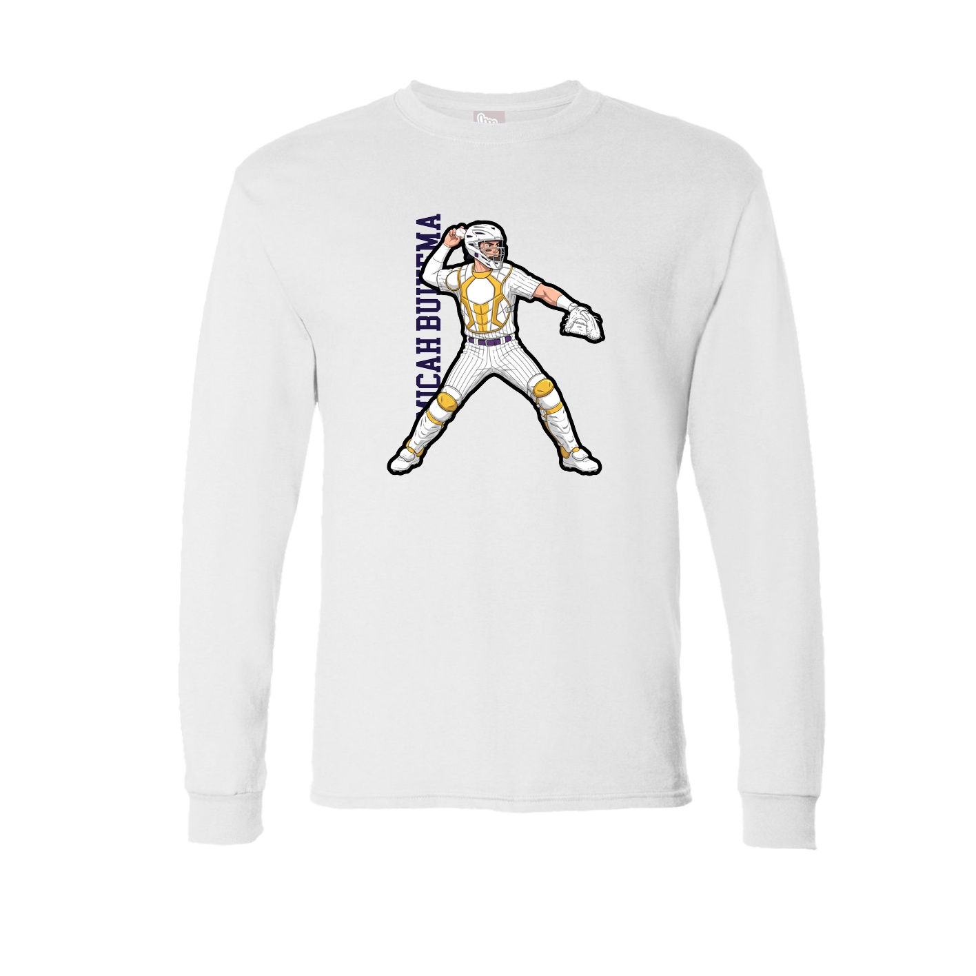 Long Sleeve Tee — Name Vertical in White