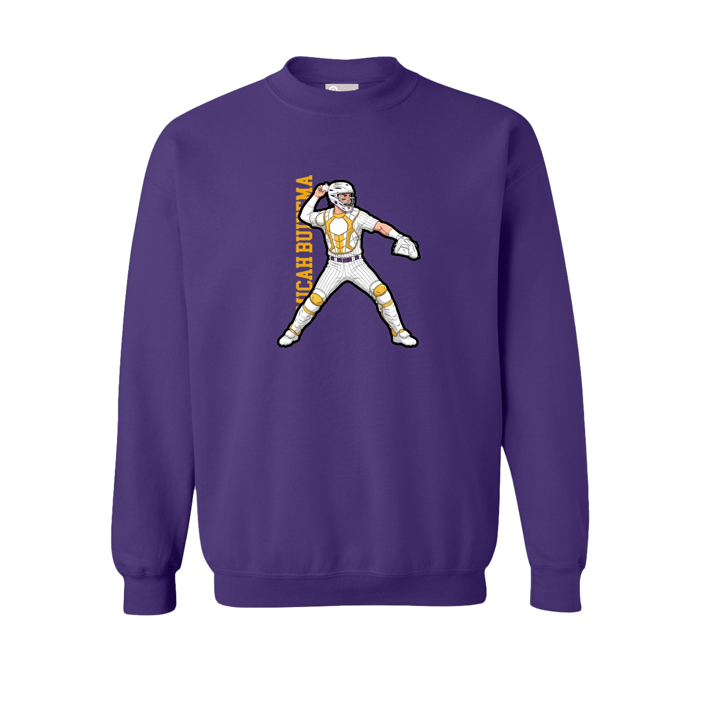 Fleece Crew — Name Vertical in Purple