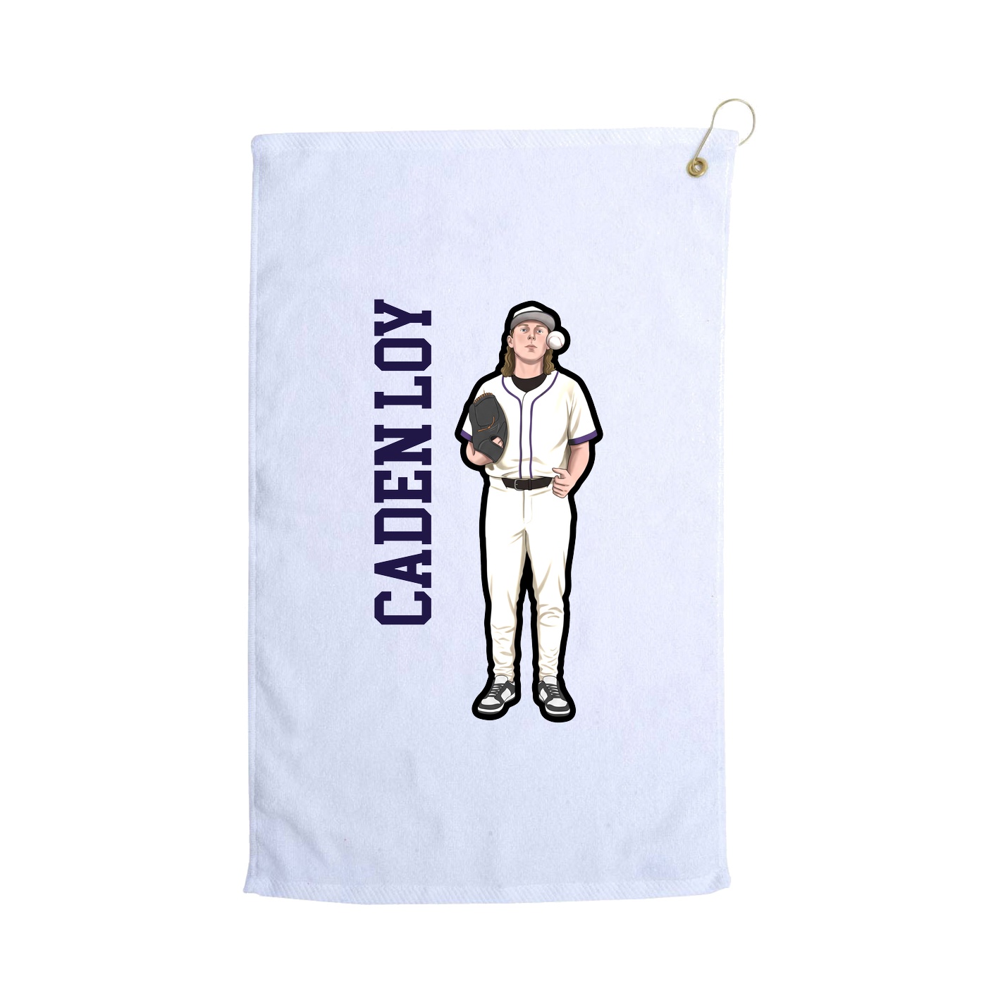 Golf Towel — Name Vertical in White
