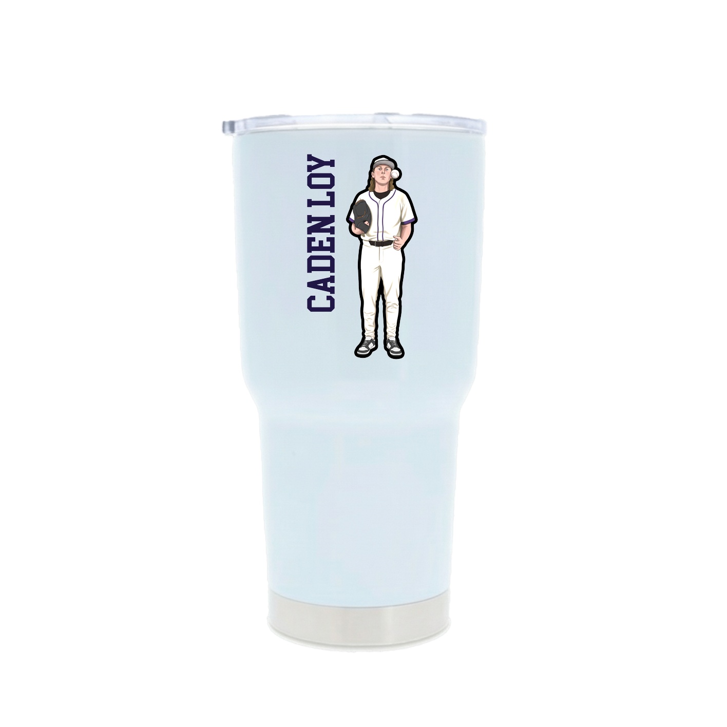 30oz Stainless Steel Tumbler — Name Vertical in White