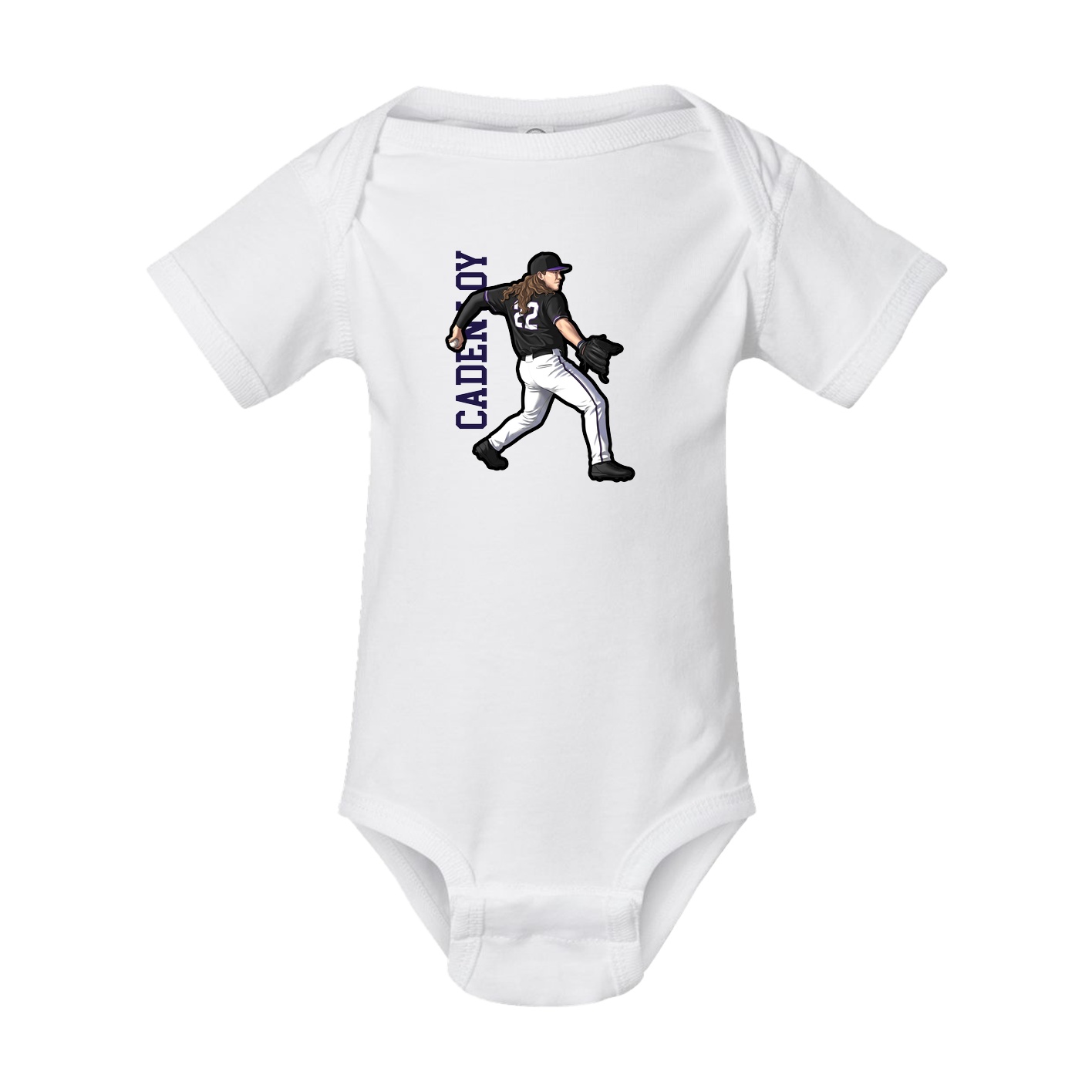 Baby Onesie — Name Vertical in White