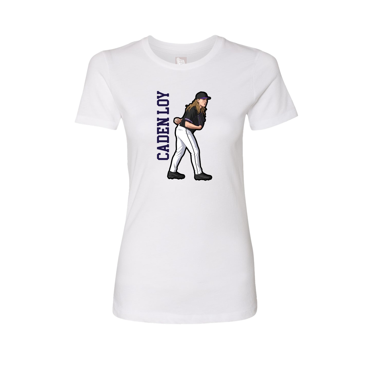 Fitted Women's Tee — Name Vertical in White