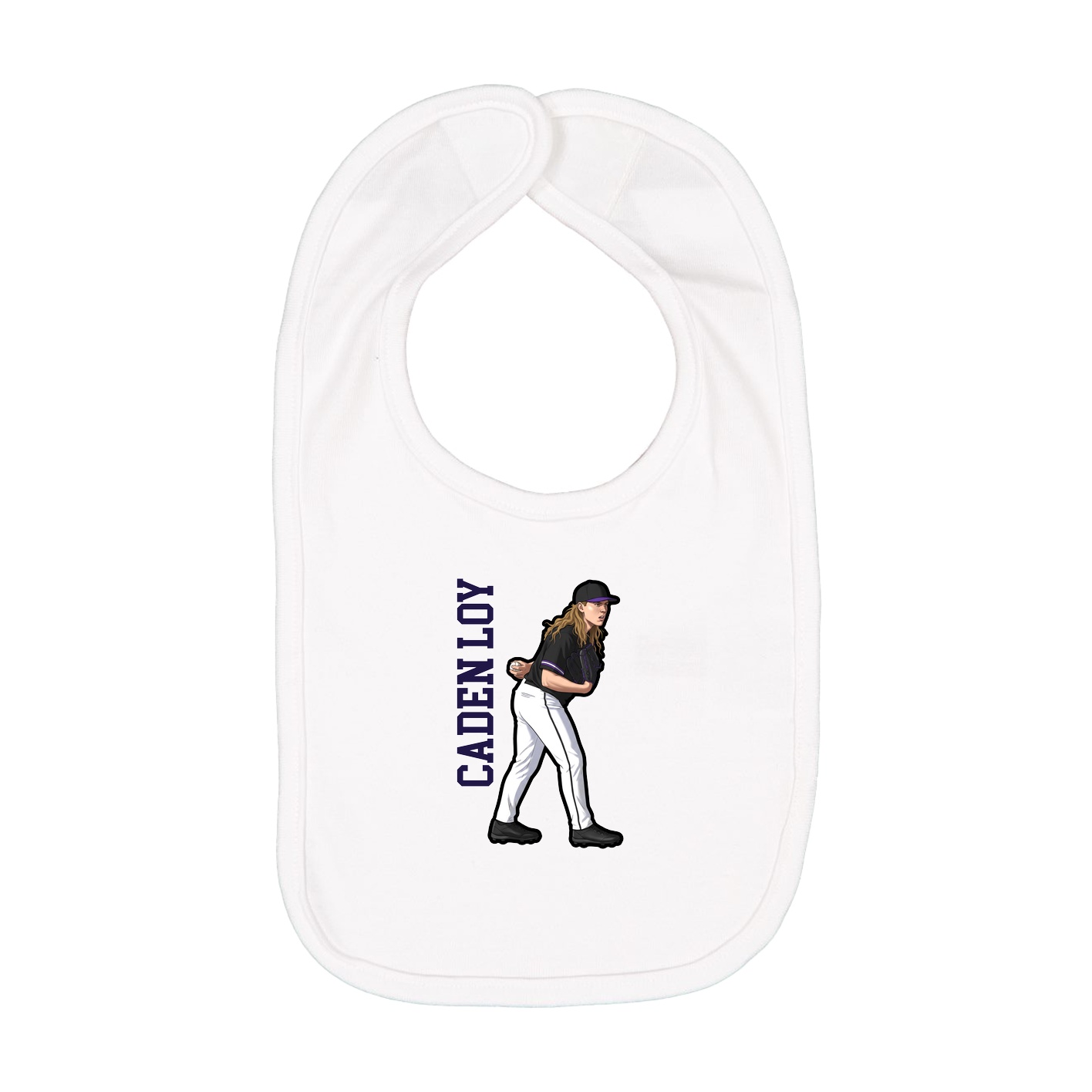 Infant Bib — Name Vertical in White