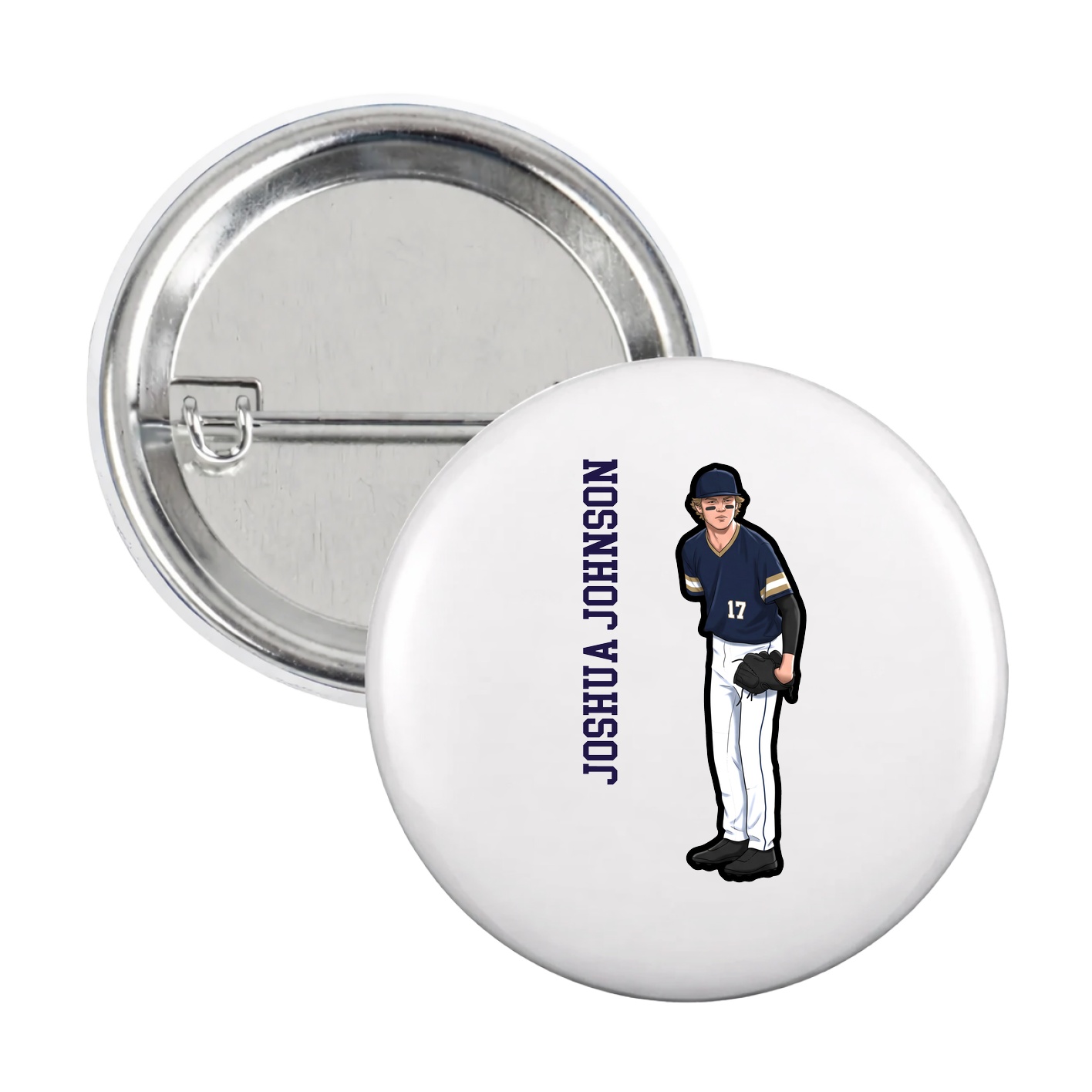 Game Day Button — Name Vertical in White