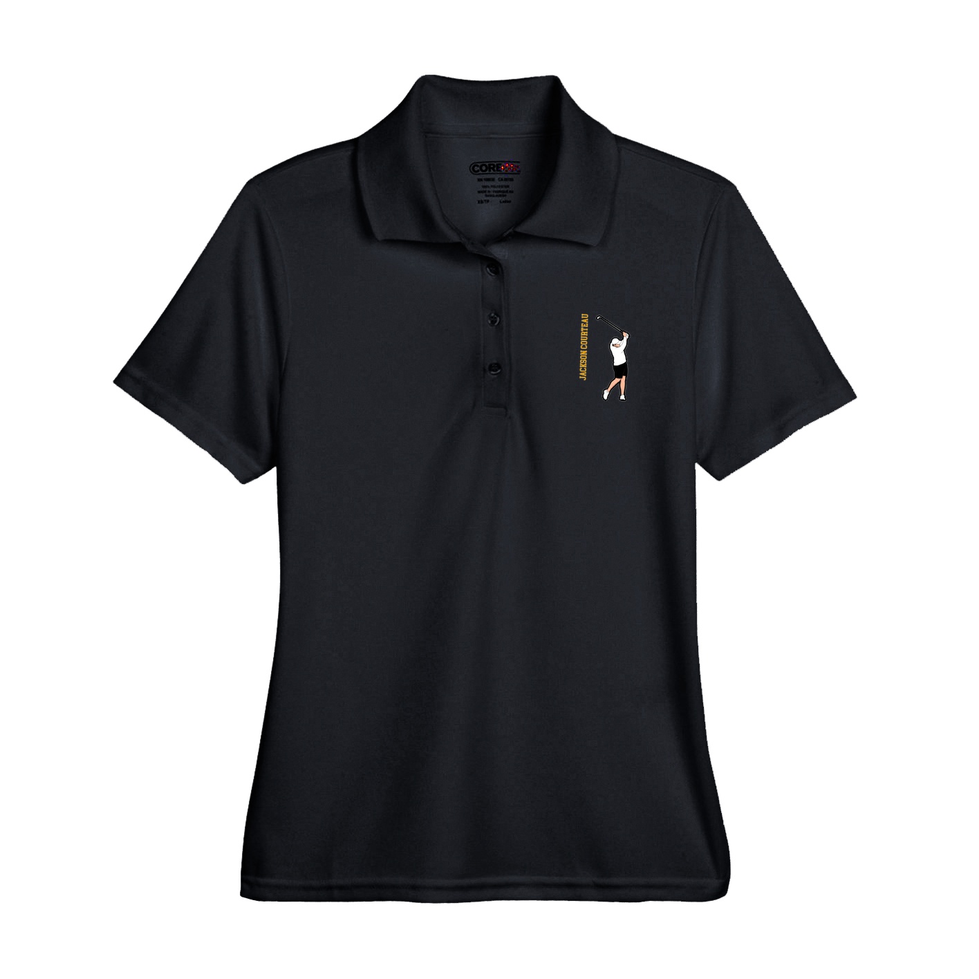 Womens Performance Polo — Name Vertical in Black
