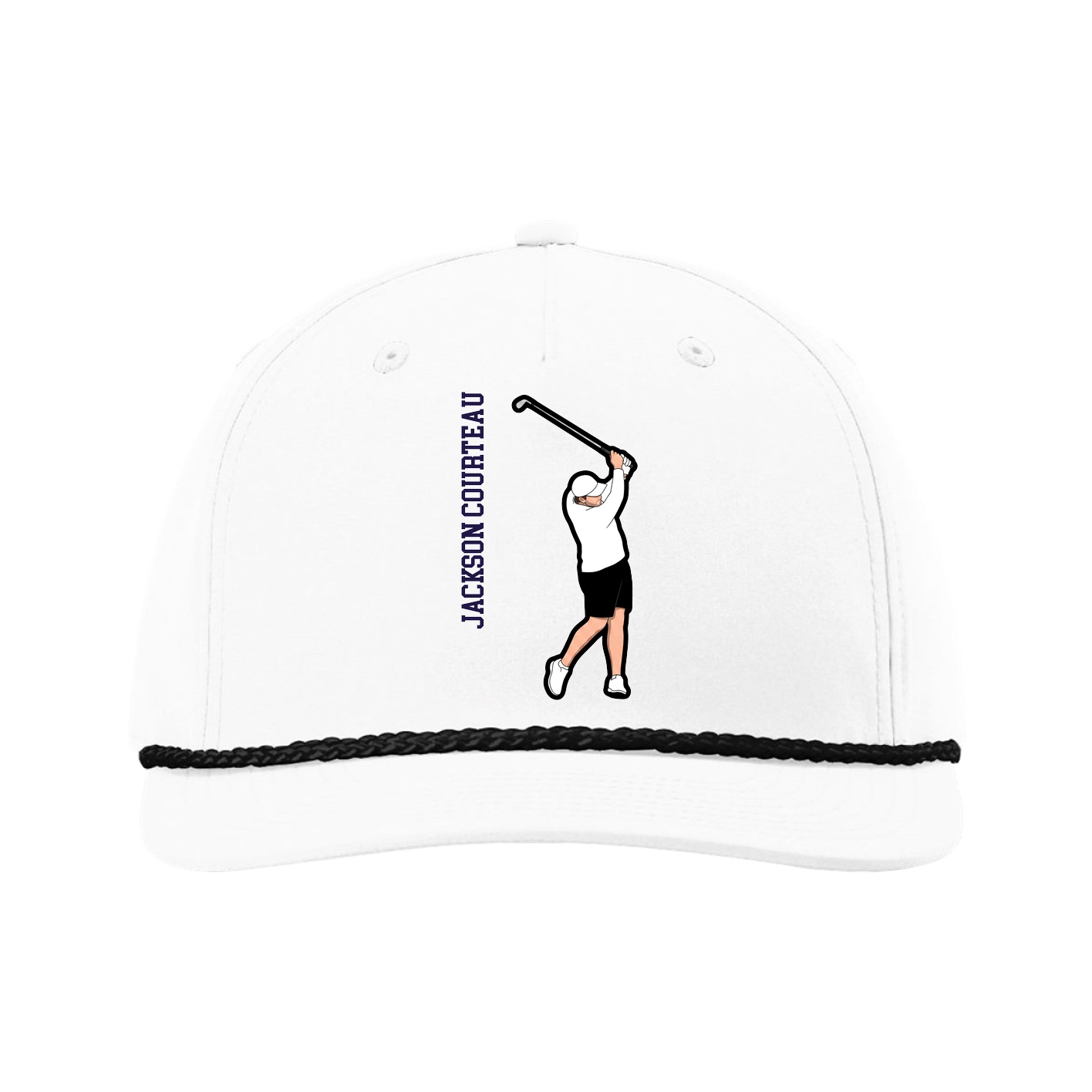 Five-Panel Classic Rope Cap — Name Vertical in White