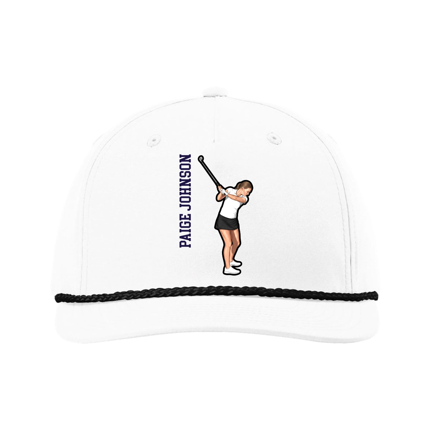 Five-Panel Classic Rope Cap — Name Vertical in White
