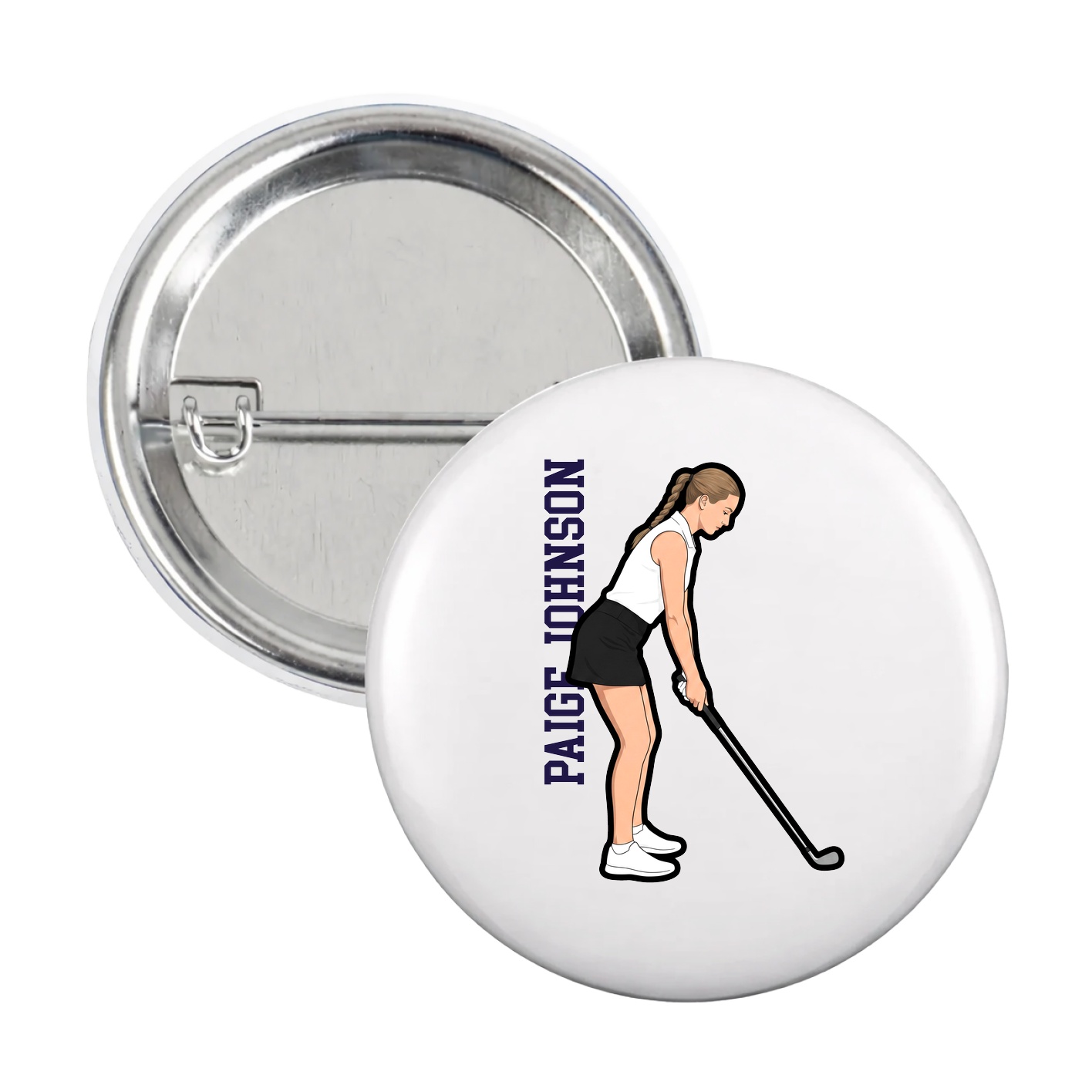 Game Day Button — Name Vertical in White