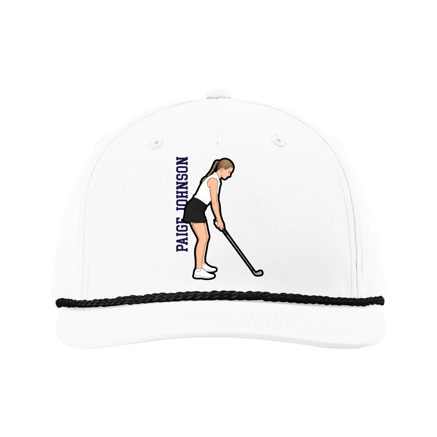 Five-Panel Classic Rope Cap — Name Vertical in White