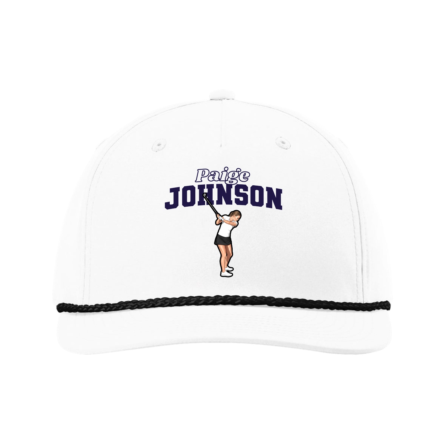 Five-Panel Classic Rope Cap — Name Arch in White