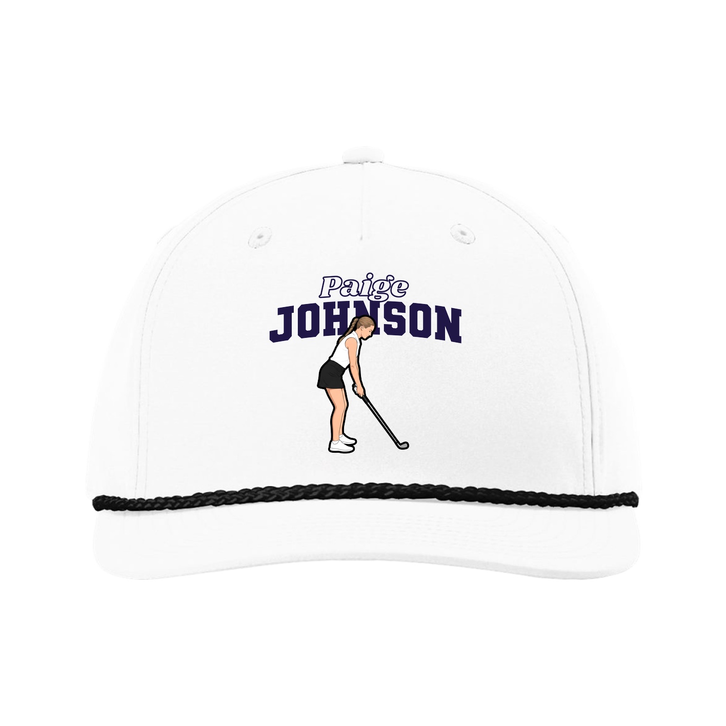 Five-Panel Classic Rope Cap — Name Arch in White