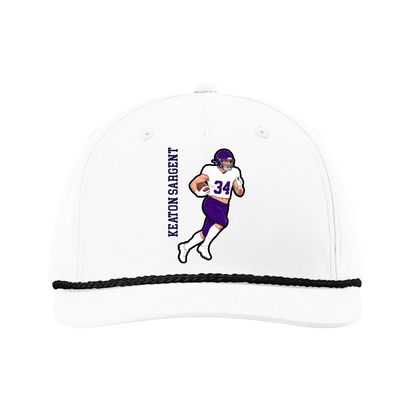 Five-Panel Classic Rope Cap — Name Vertical in White