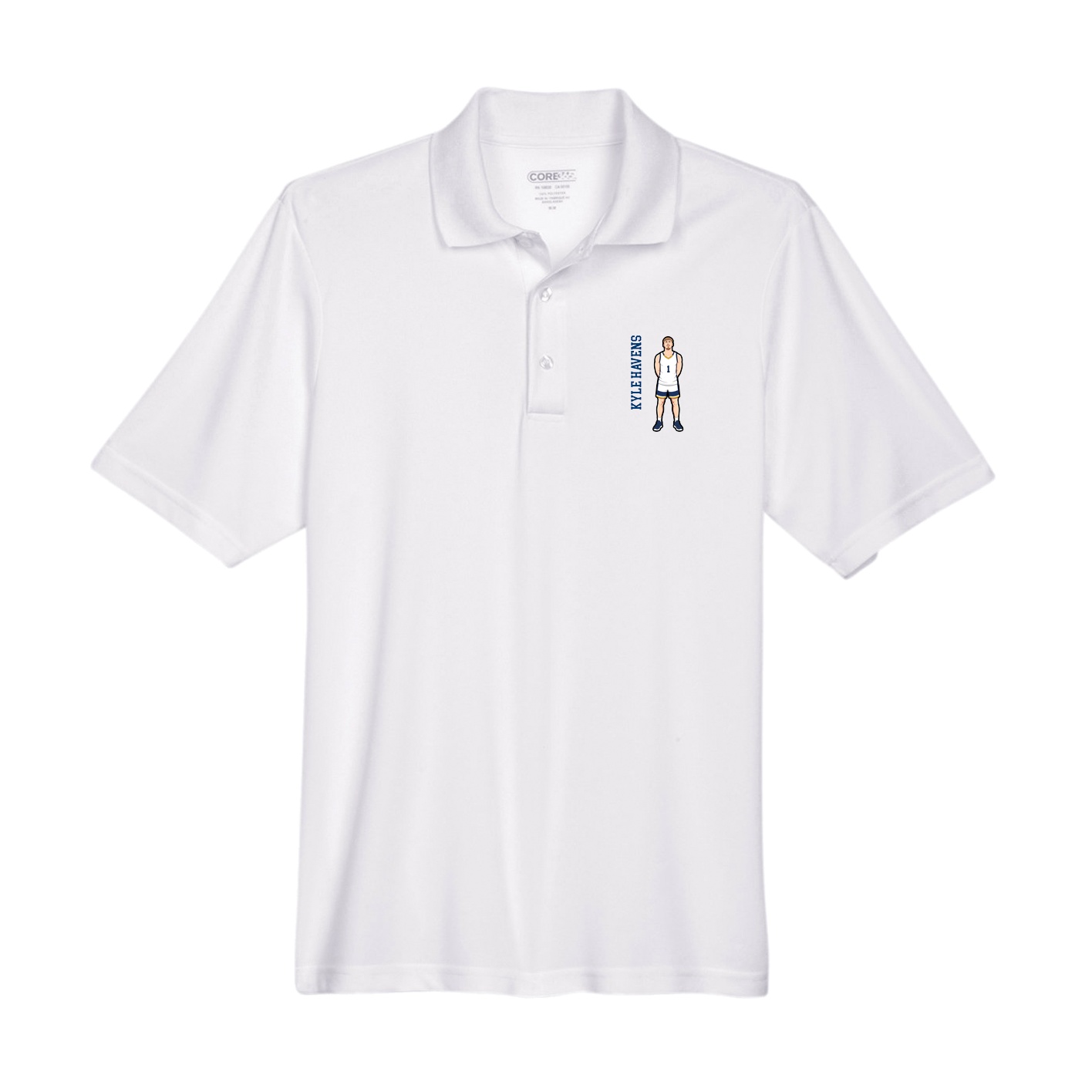 Performance Polo — Name Vertical in White