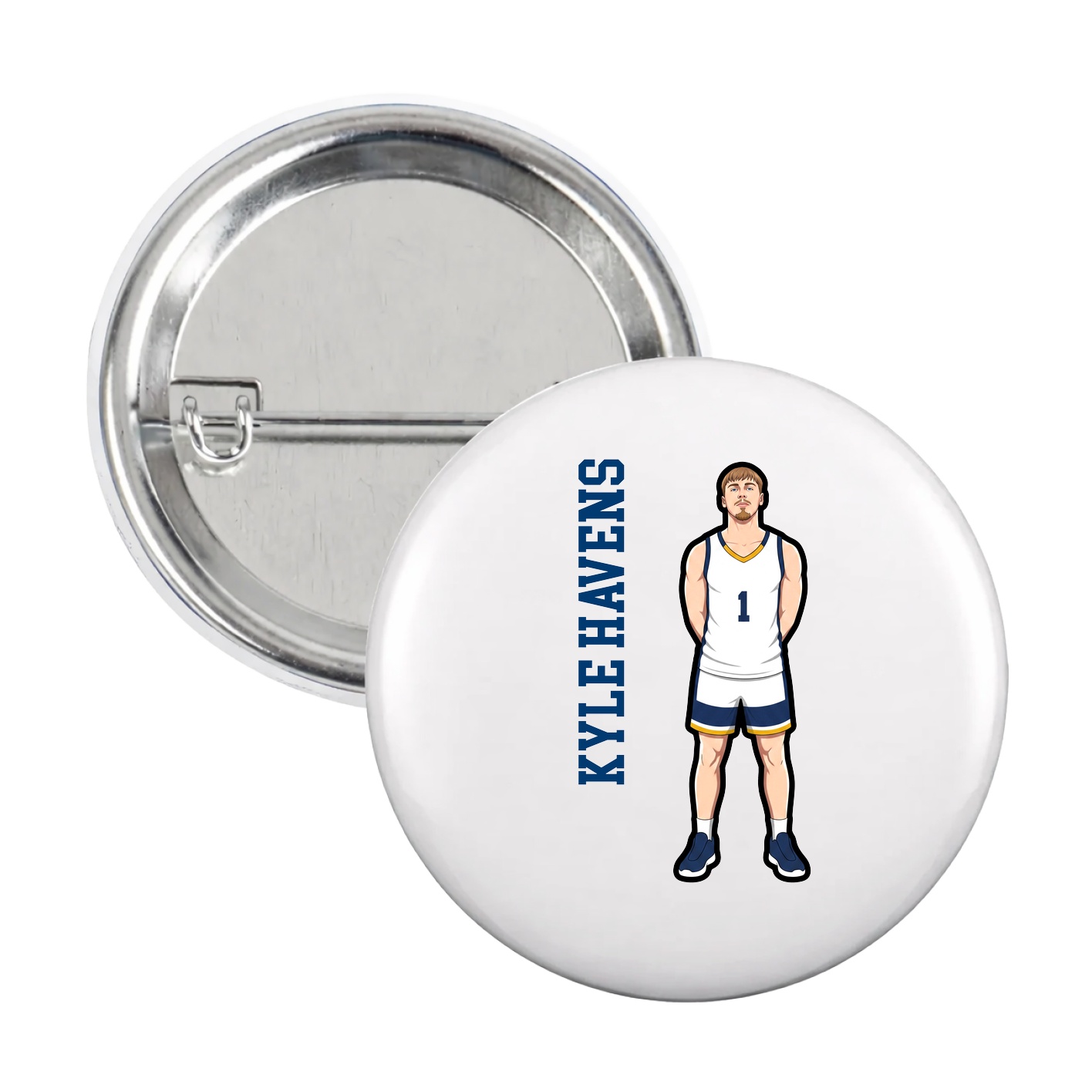 Game Day Button — Name Vertical in White