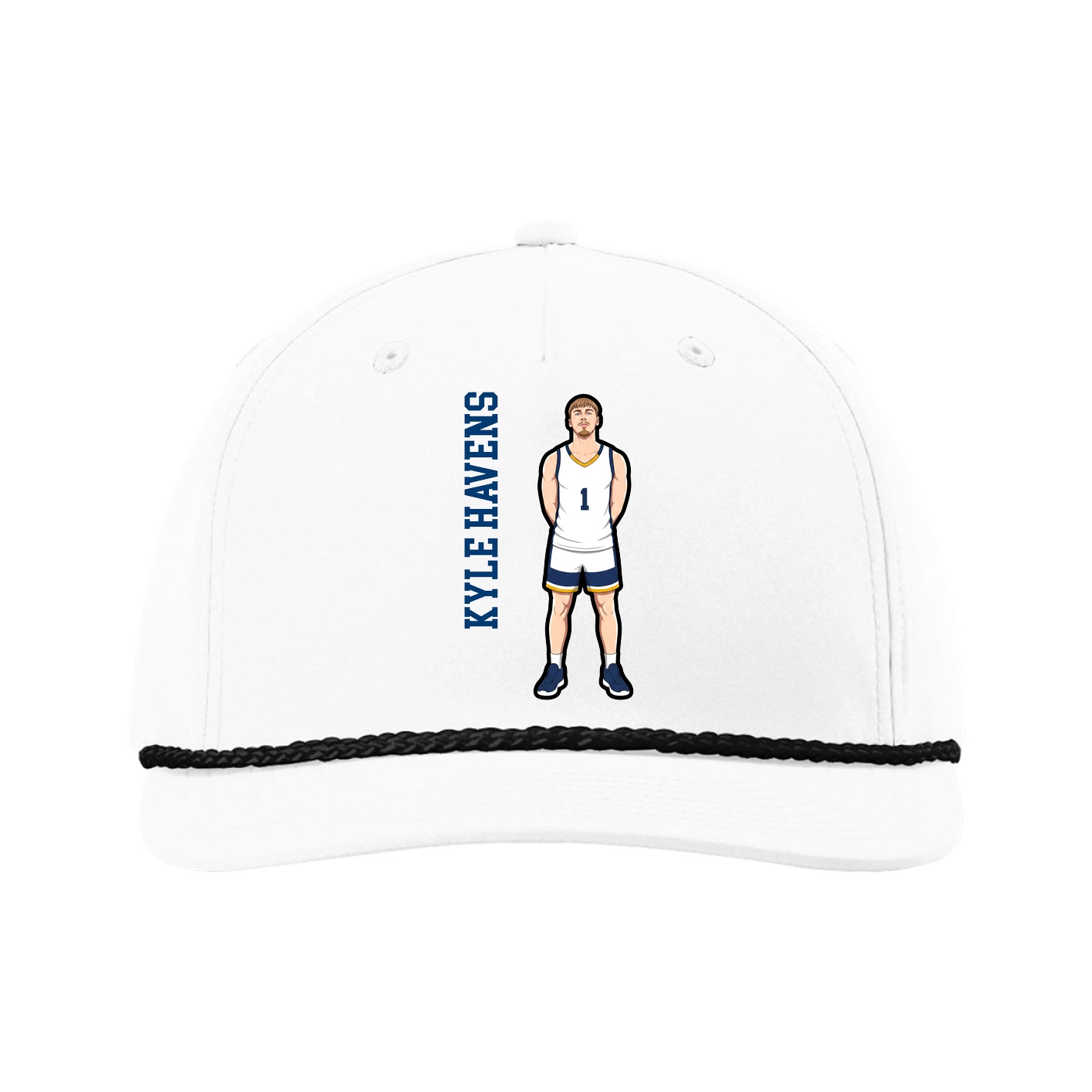 Five-Panel Classic Rope Cap — Name Vertical in White