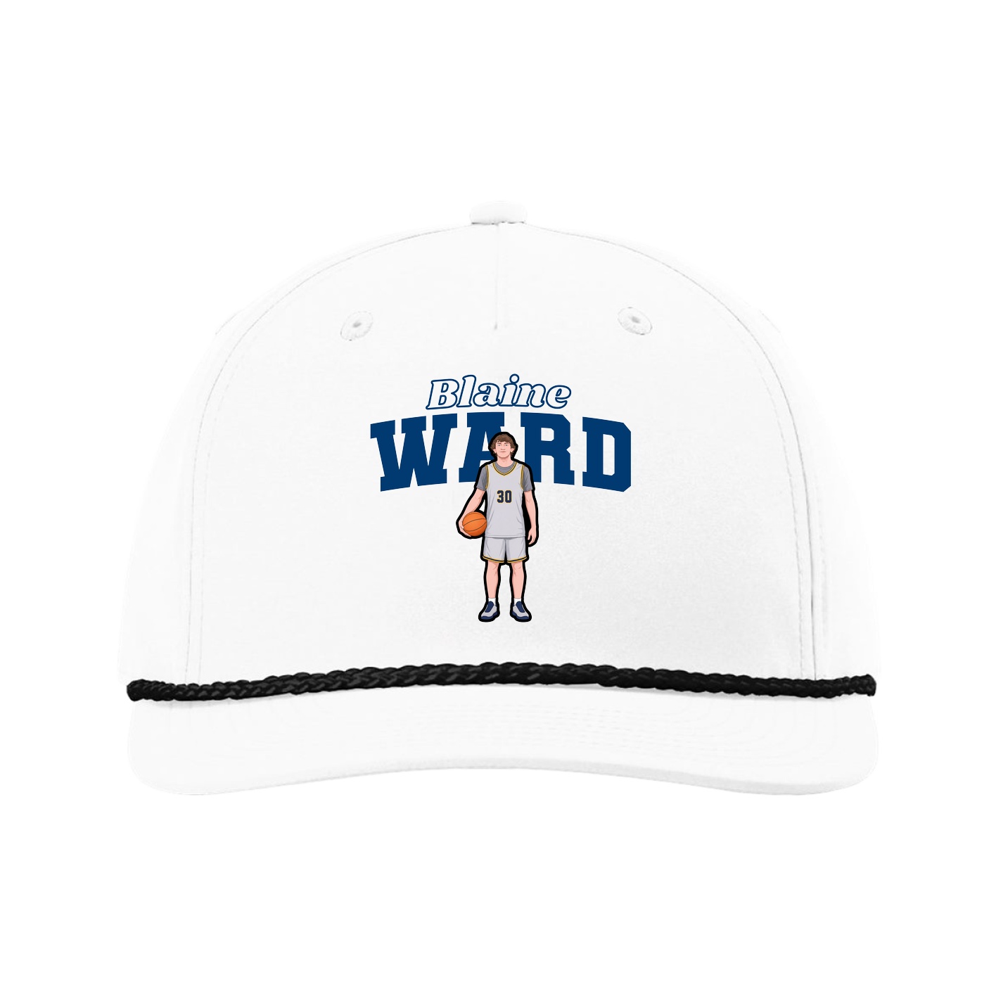 Five-Panel Classic Rope Cap — Name Arch in White