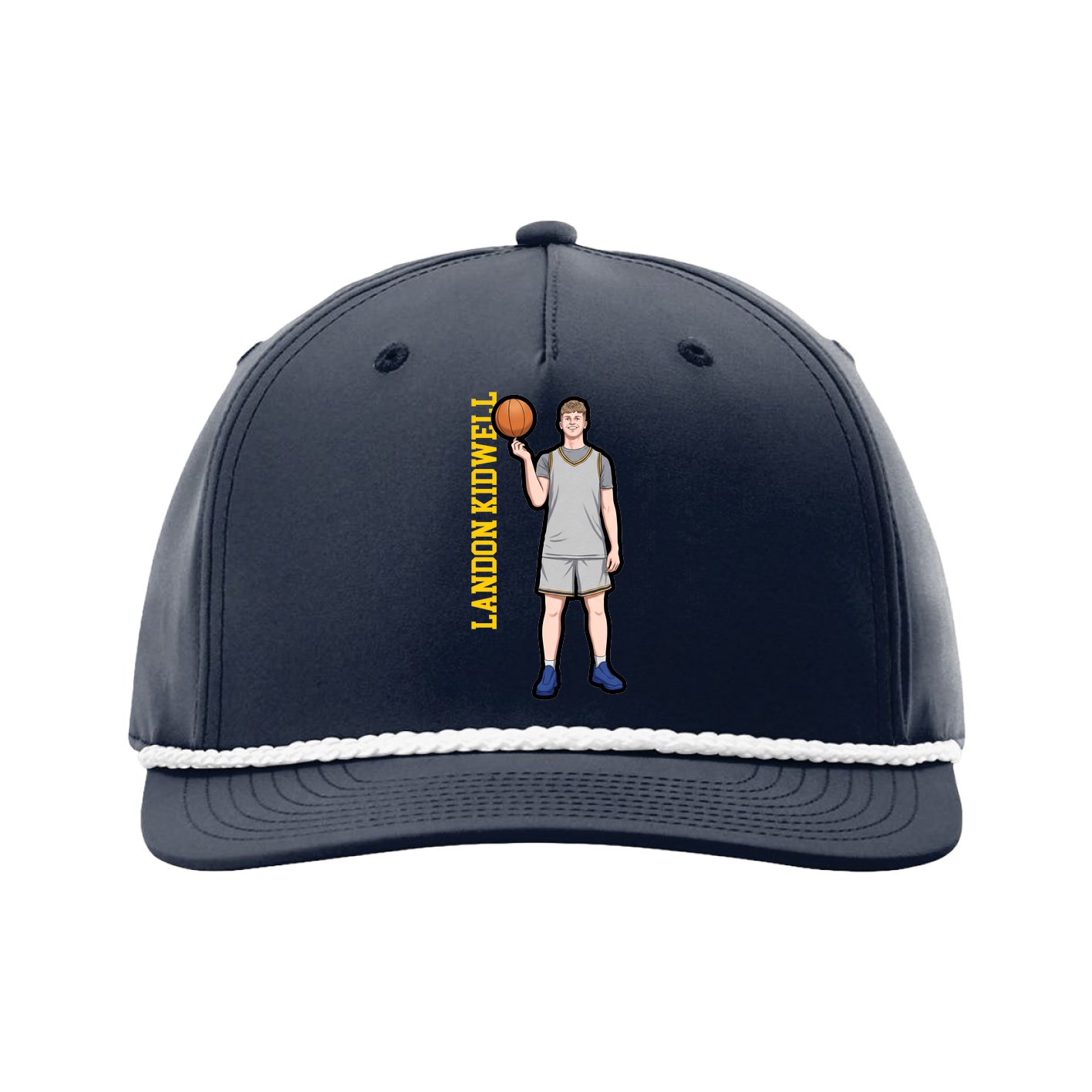 Five-Panel Classic Rope Cap — Name Vertical in Navy