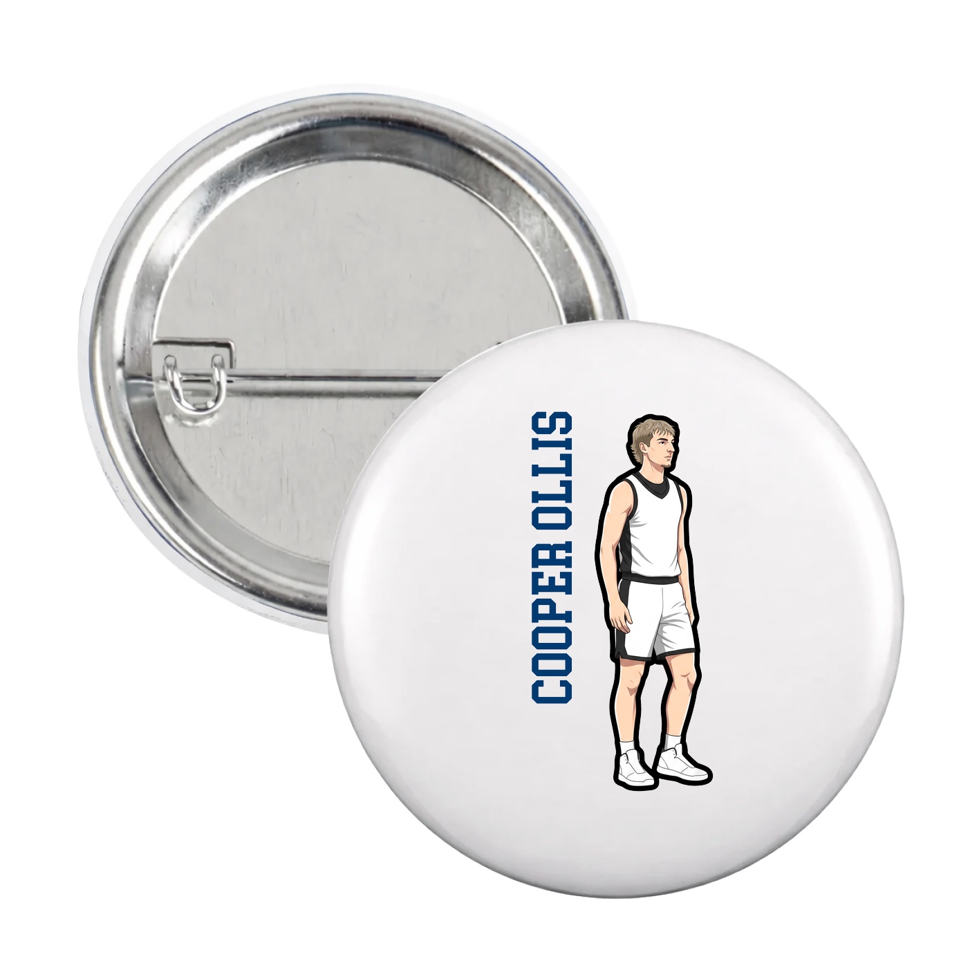 Game Day Button — Name Vertical in White