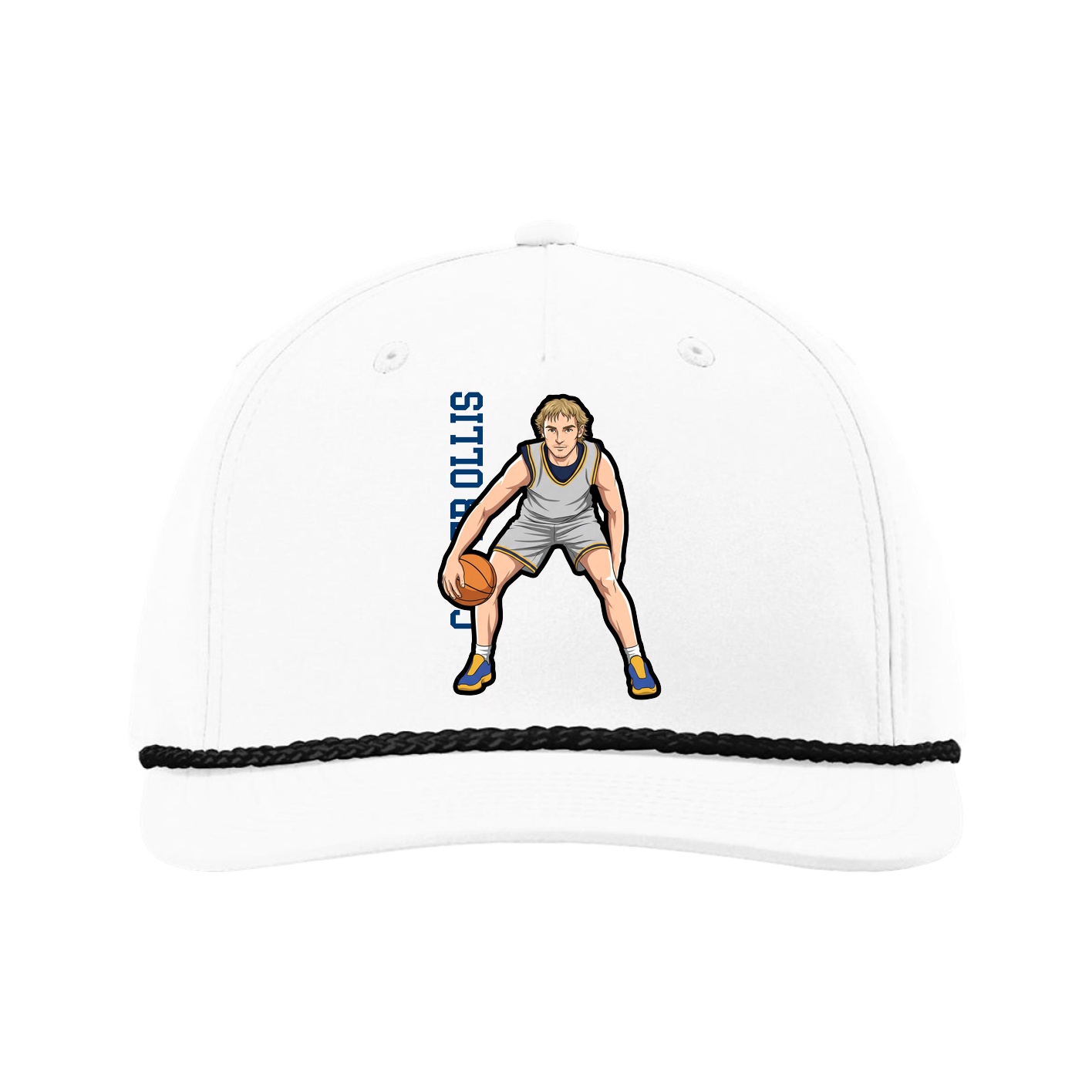 Five-Panel Classic Rope Cap — Name Vertical in White