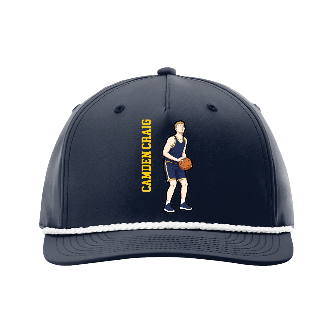 Five-Panel Classic Rope Cap — Name Vertical in Navy