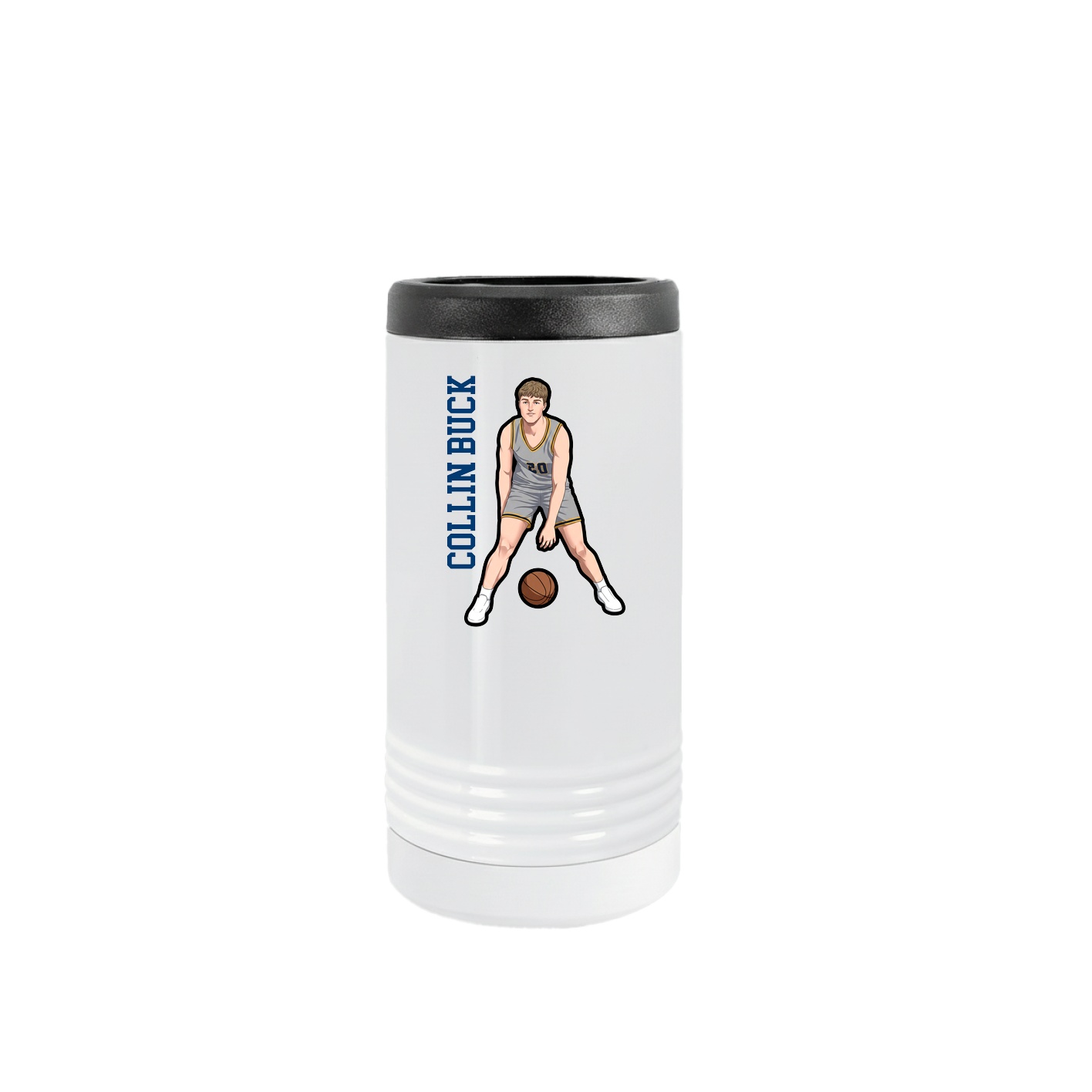 Slim Beverage Holder — Name Vertical in White