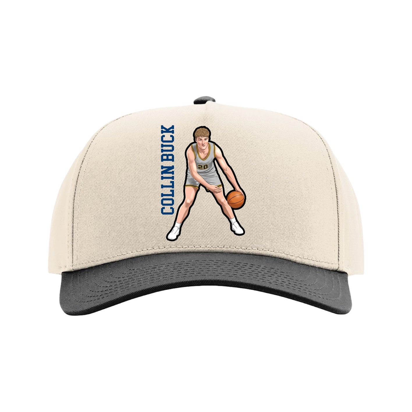 Full Fabric Five-Panel Champ Cap — Name Vertical in Cream/Black