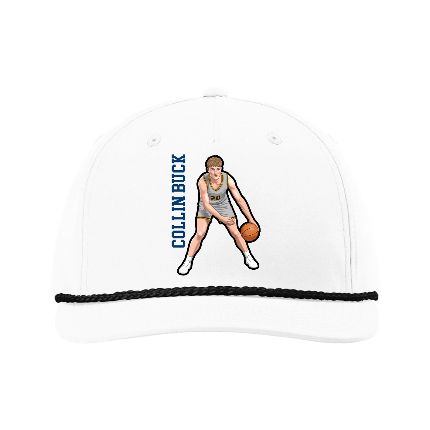Five-Panel Classic Rope Cap — Name Vertical in White