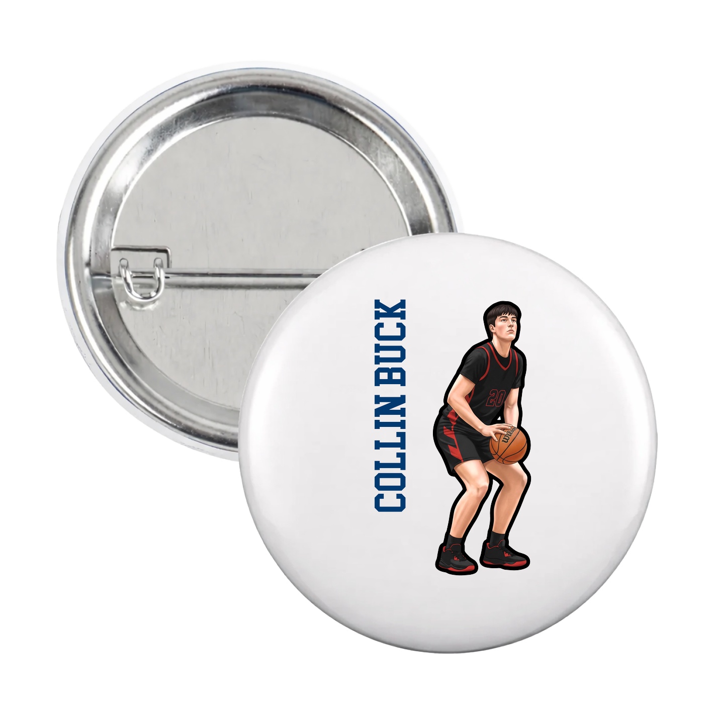 Game Day Button — Name Vertical in White